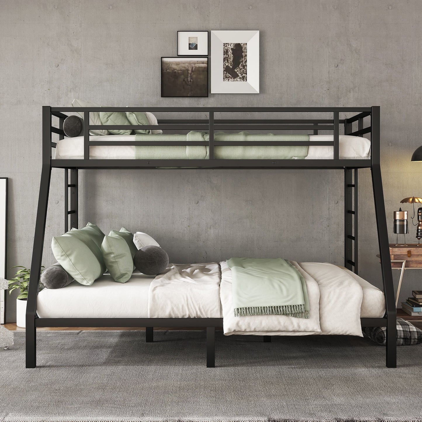 Metal Twin XL over Queen Bunk Bed for Teens, Heavy Duty with Guardrails for Kids, Easy to Assemble, Black