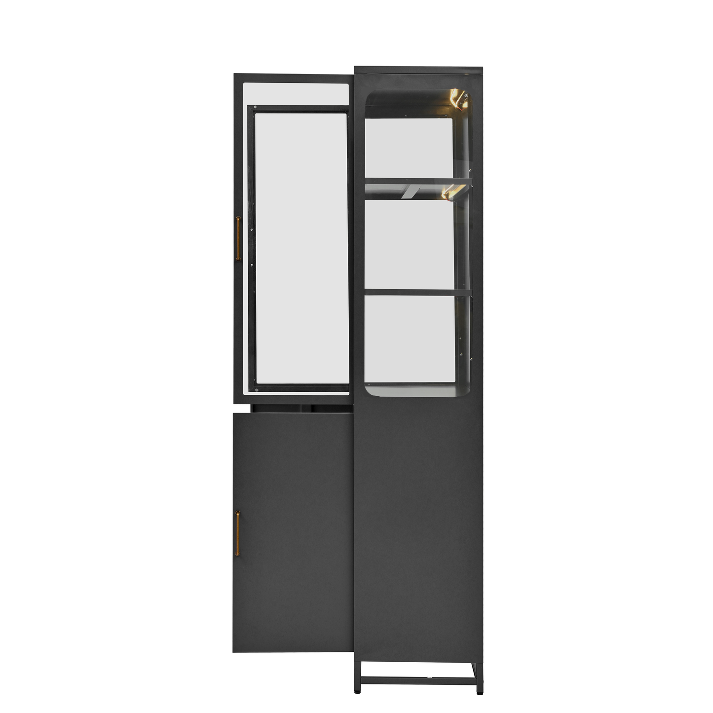 SESSLIFE Metal Display Cabinet with LED Lights, 76.75'' Tall Steel Curio Cabinet with 3-Sided Tempered Glass Doors, 5 Shelf Glass Display Case for Collectibles, Books, Living Room, Black