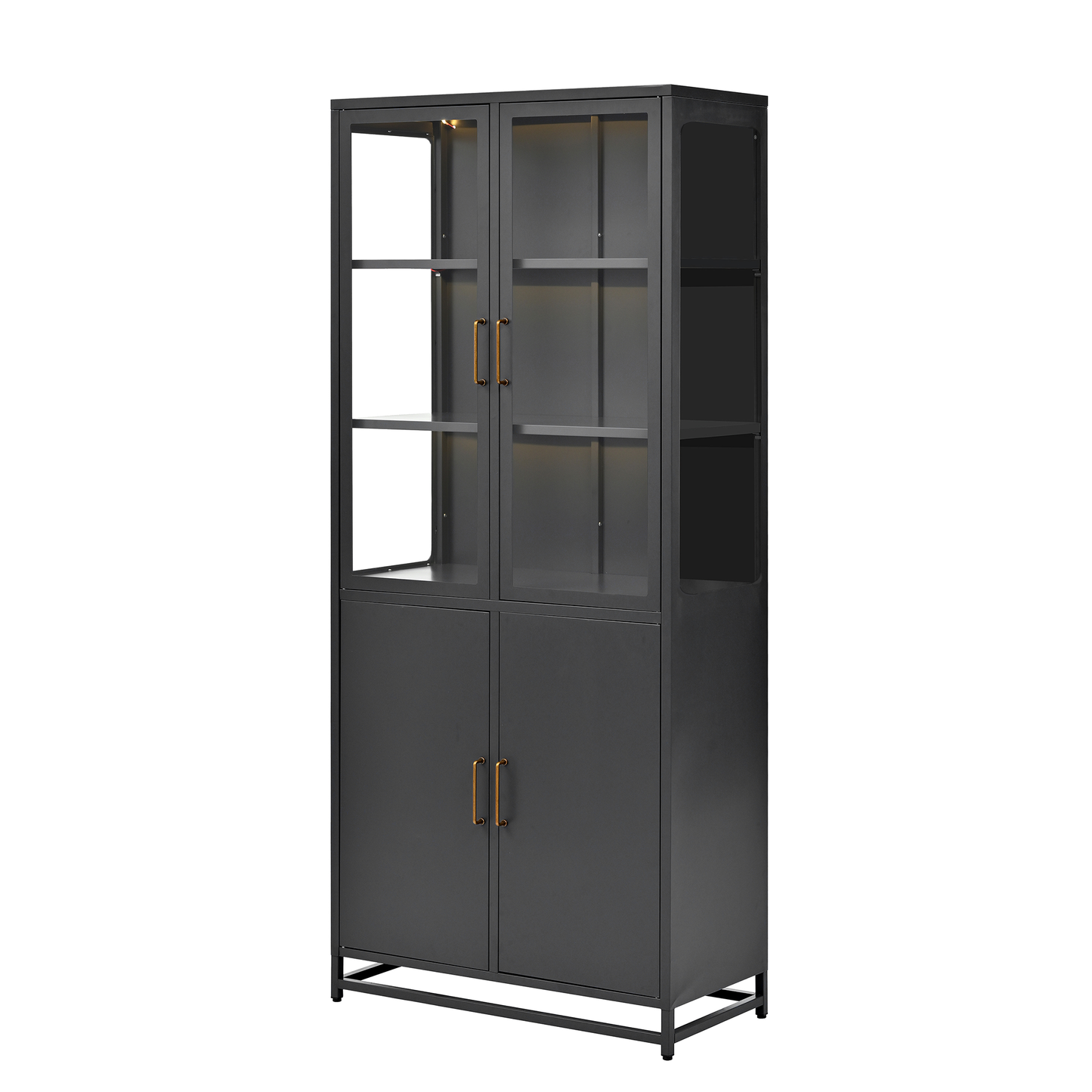 SESSLIFE Metal Display Cabinet with LED Lights, 76.75'' Tall Steel Curio Cabinet with 3-Sided Tempered Glass Doors, 5 Shelf Glass Display Case for Collectibles, Books, Living Room, Black