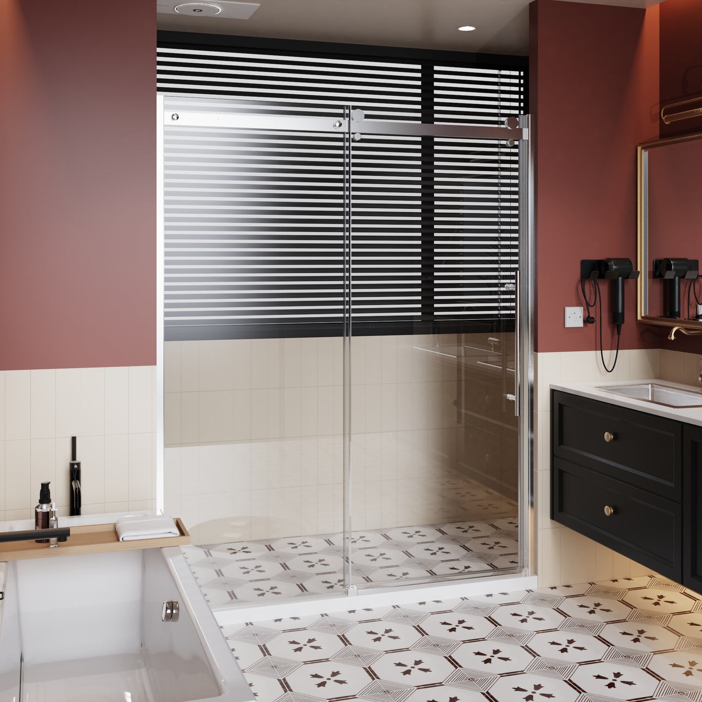 SESSLIFE 60x72 inch Frameless Sliding Shower Door, 1/4" Tempered Glass with Adjustable Aluminum Rail, Chrome Stainless Steel Handle and Zinc Alloy Rollers, Reversible Bathroom Tub Door