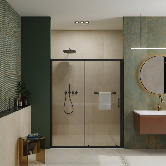 SESSLIFE 48x72 Inch Sliding Shower Door, 1/5 inch Thick Clear Tempered Glass Shower Door with Stainless Steel Handle, Adjustable Width Anti-Leak Bathroom Door for Bathroom, Matte Black