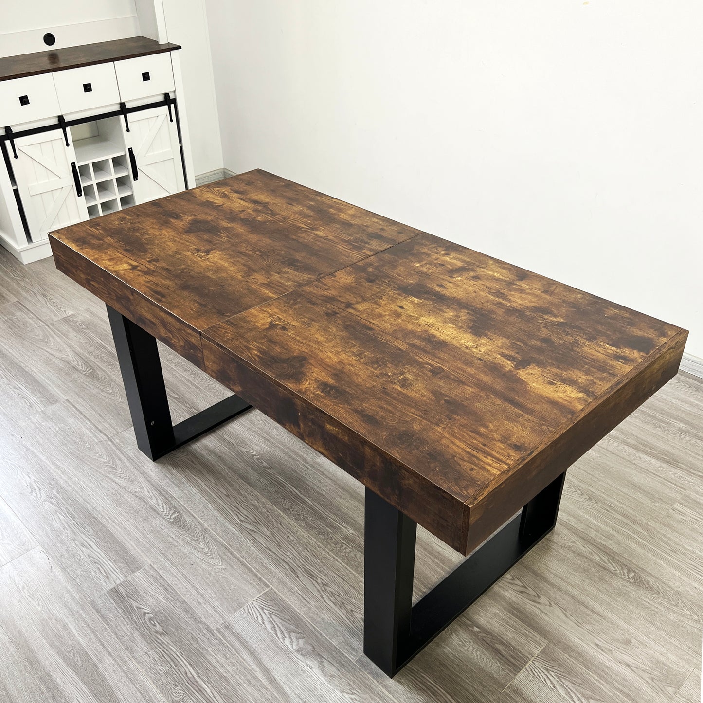 SESSLIFE Expandable Dining Table for 6 to 10 People, Modern Farmhouse Kitchen Table with Extensible Leaf, Rustic Dining Table with Strong Legs, 63 to 78.7 Inch, Deep Rustic Brown