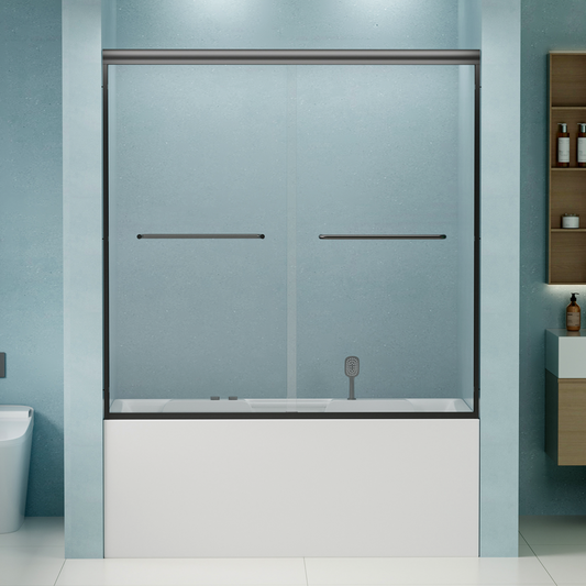 SESSLIFE Sliding Shower Door, Modern Semi-Frameless Style with Explosion-Proof Film and Anti-Leak Design, 56-60"W Adjustable Width with Certified Safety Glass, Brushed Nickel