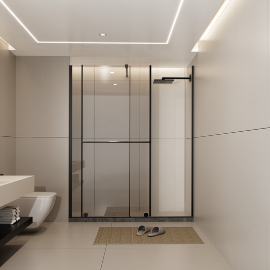 SESSLIFE 60"W x 72"H Adjustable Sliding Glass Shower Door, Frameless Bathtub Door with Dual Usage Walk-In Shower Screen, Stainless Steel Handle and Support Bar, Matte Black