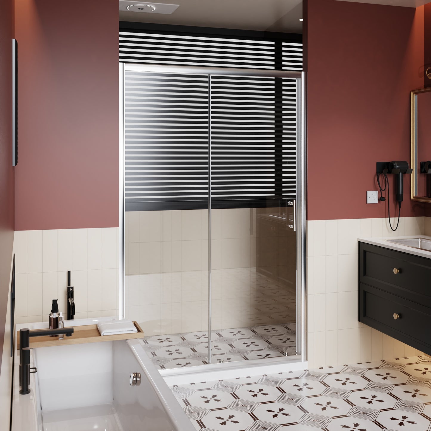 SESSLIFE 48x72 Inch Sliding Shower Door, 1/5 inch Thick Clear Tempered Glass Shower Door with Stainless Steel Handle, Adjustable Width Anti-Leak Bathroom Door for Bathroom, Matte Black