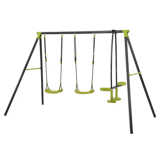 Metal Swing Sets for Outside, Kids Backyard Swing Set with Swing Chair, Glider, Ground Nail, 3 In 1 Outdoor Swing Set, Backyard Playground Swing Set for 3-8 Year, Max Weight 440 lbs