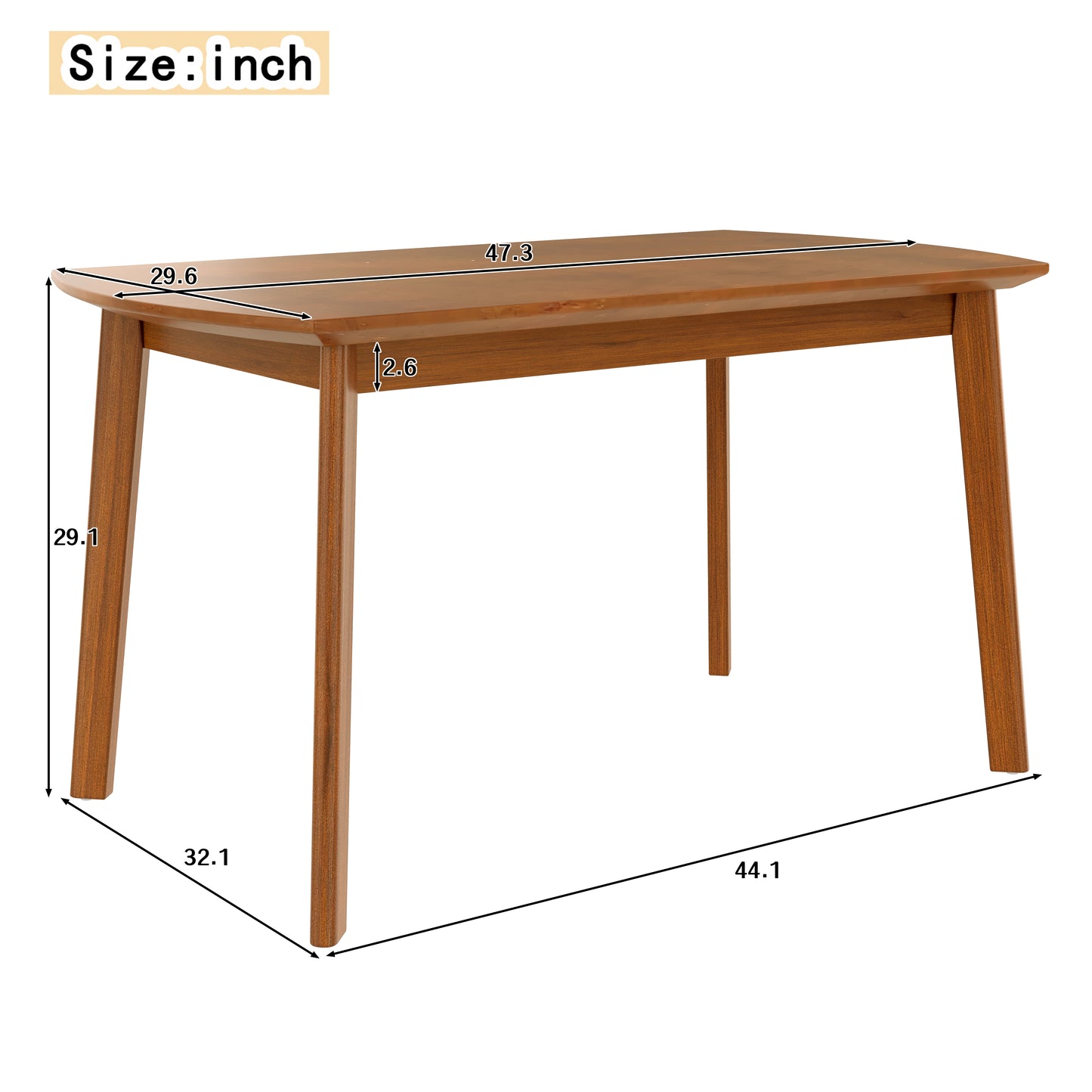 Mid Century Modern Dining Table, SESSLIFE 47 Inch Rectangular Solid Wood Table for 4, Safe Curved Edges, Space Saving Kitchen Table for Apartment Dinette