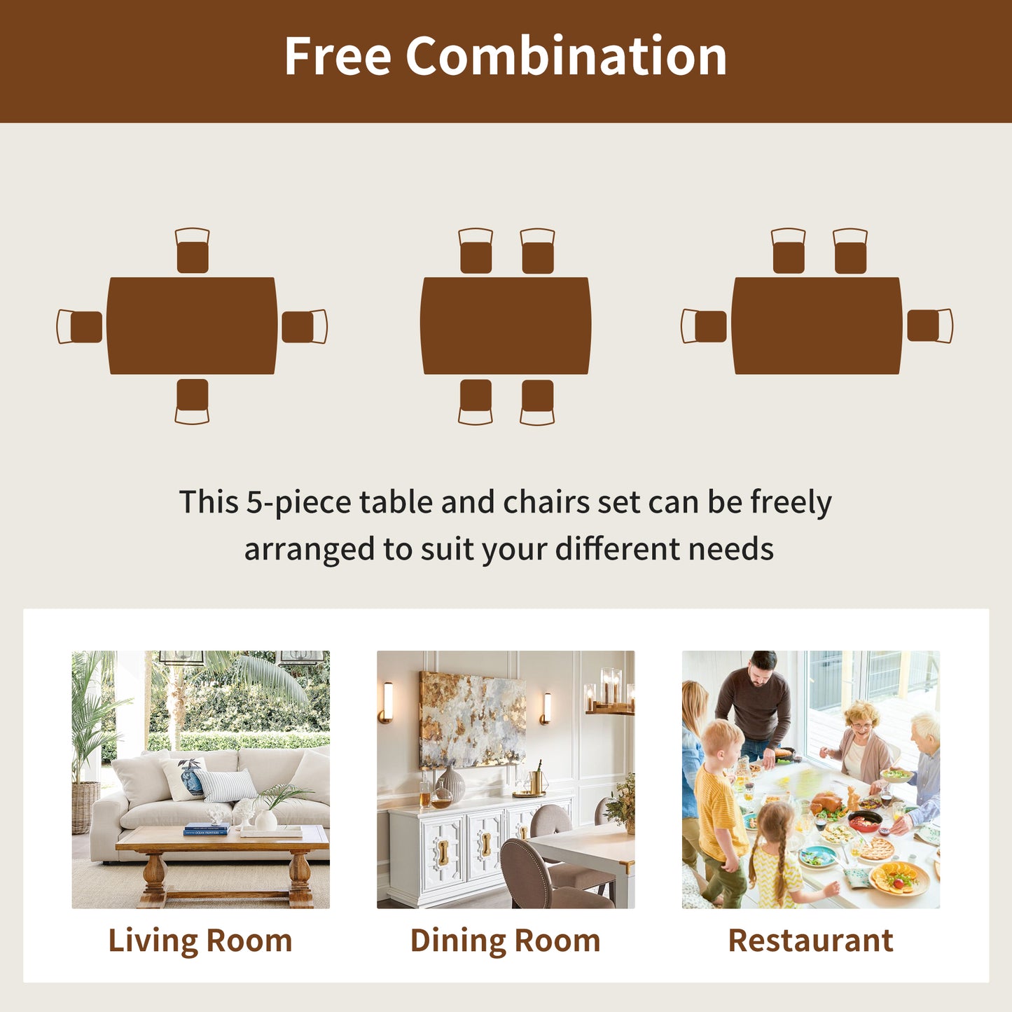 Mid Century Modern Dining Table, SESSLIFE 47 Inch Rectangular Solid Wood Table for 4, Safe Curved Edges, Space Saving Kitchen Table for Apartment Dinette
