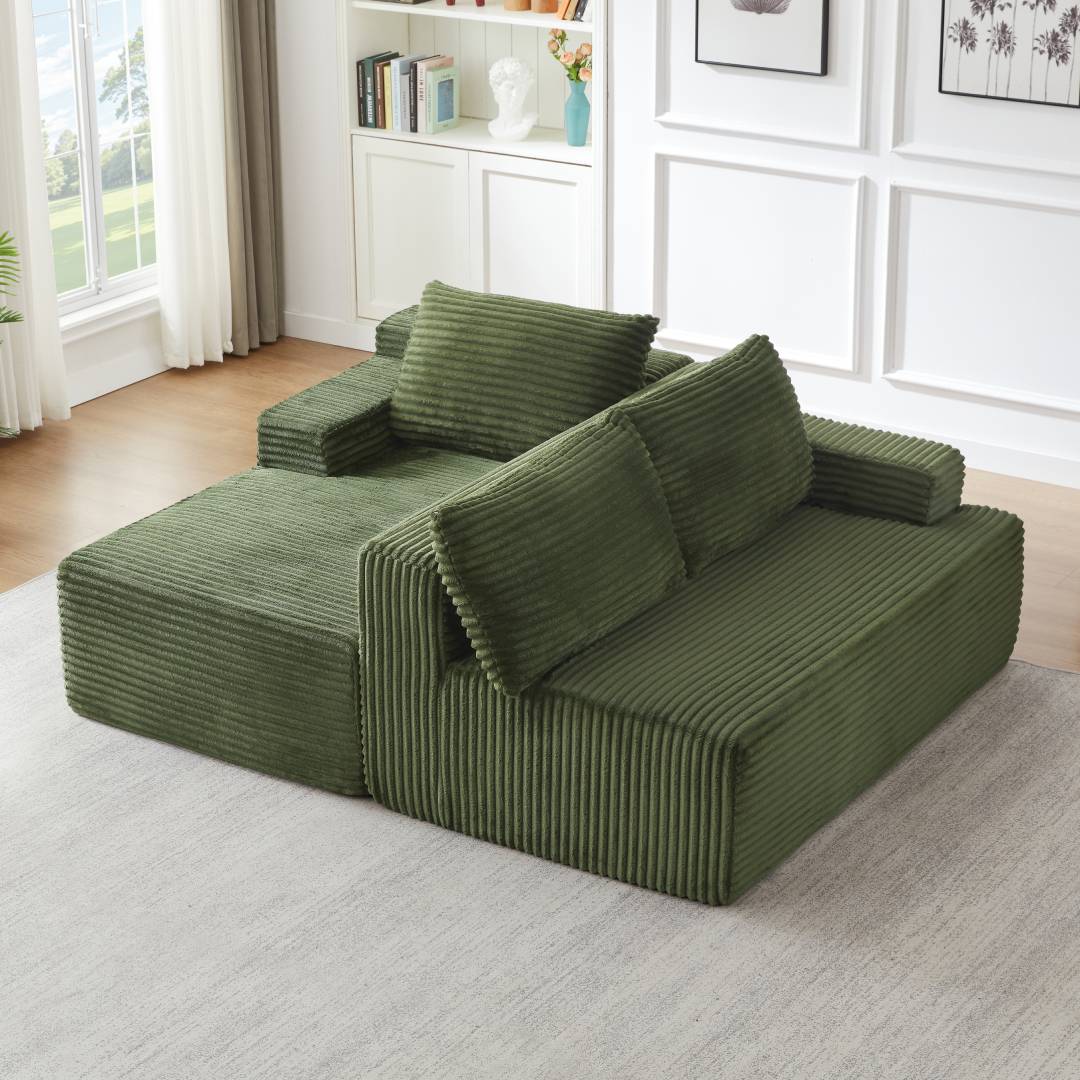 L-Shaped Cloud Sectional Sofa, No Assembly Required Modular Couch with Deep Seat, Corduroy Sleeper Sofa for Living Room Apartment Bedroom, 4-Seat, Green