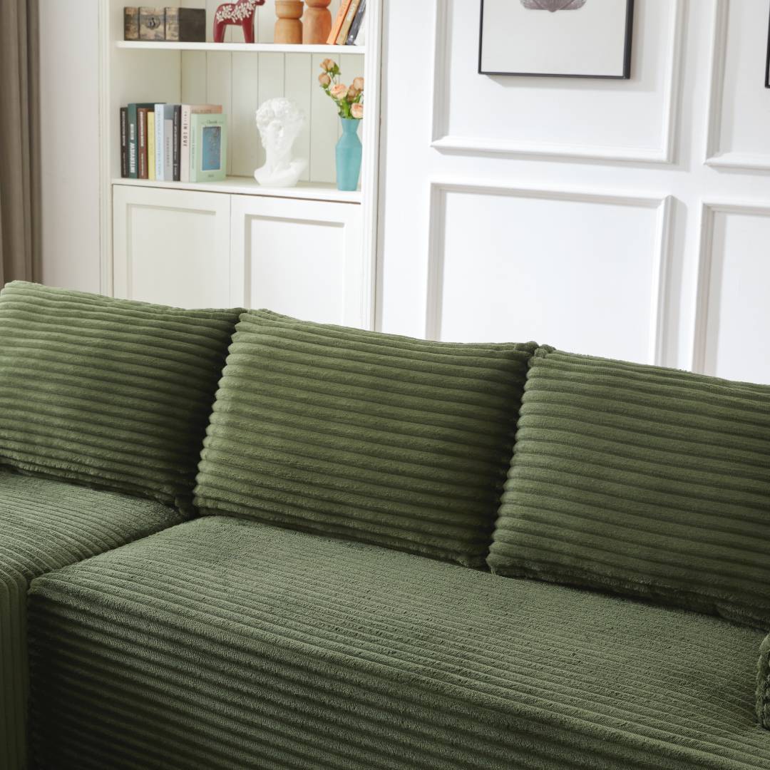 L-Shaped Cloud Sectional Sofa, No Assembly Required Modular Couch with Deep Seat, Corduroy Sleeper Sofa for Living Room Apartment Bedroom, 4-Seat, Green
