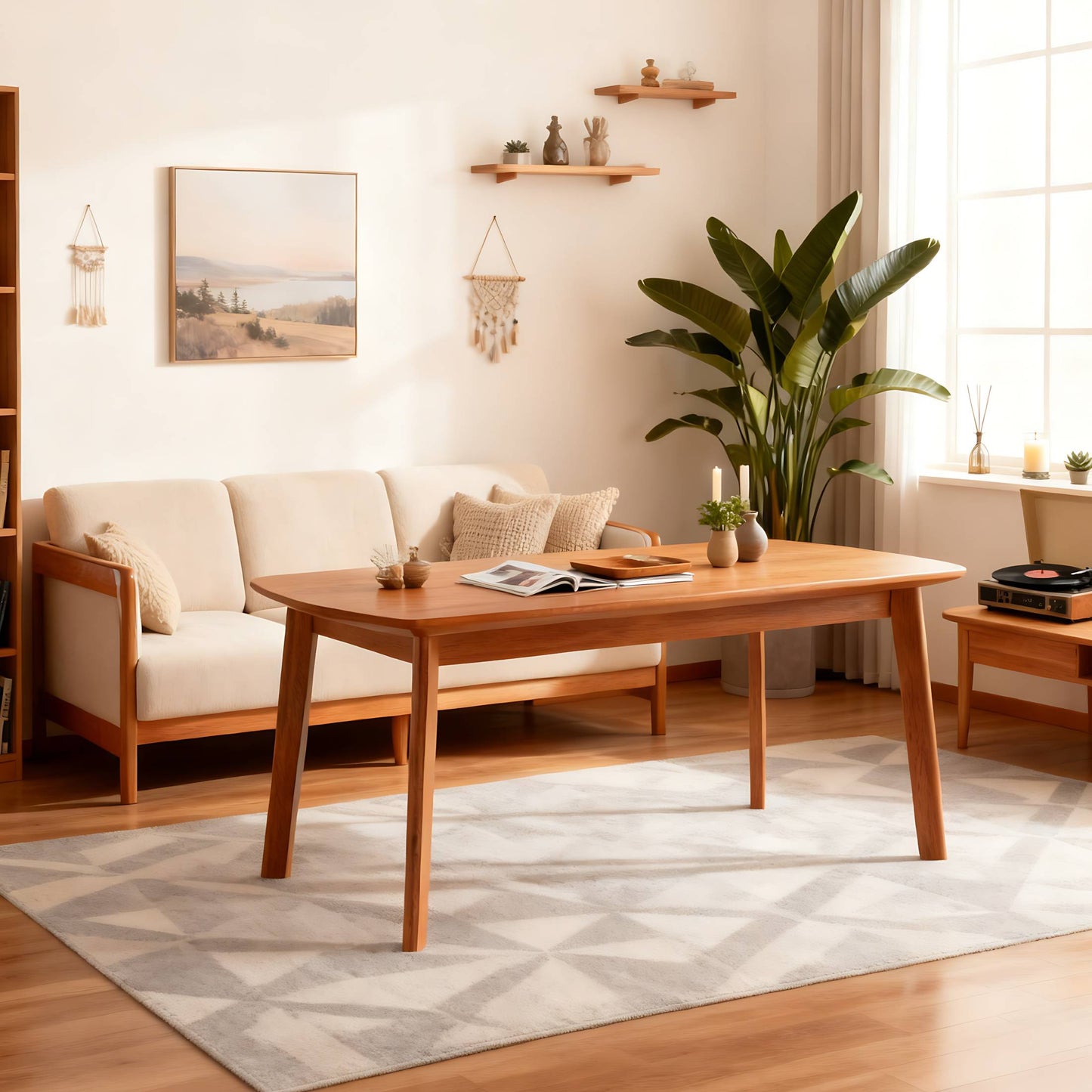 Mid Century Modern Dining Table, SESSLIFE 47 Inch Rectangular Solid Wood Table for 4, Safe Curved Edges, Space Saving Kitchen Table for Apartment Dinette