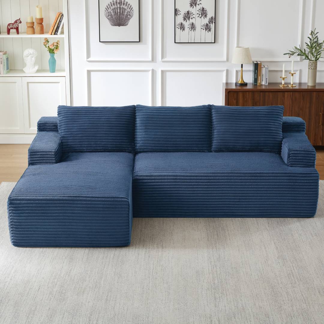 L-Shaped Cloud Sectional Sofa, No Assembly Required Modular Couch with Deep Seat, Corduroy Sleeper Sofa for Living Room Apartment Bedroom, 4-Seat, Green