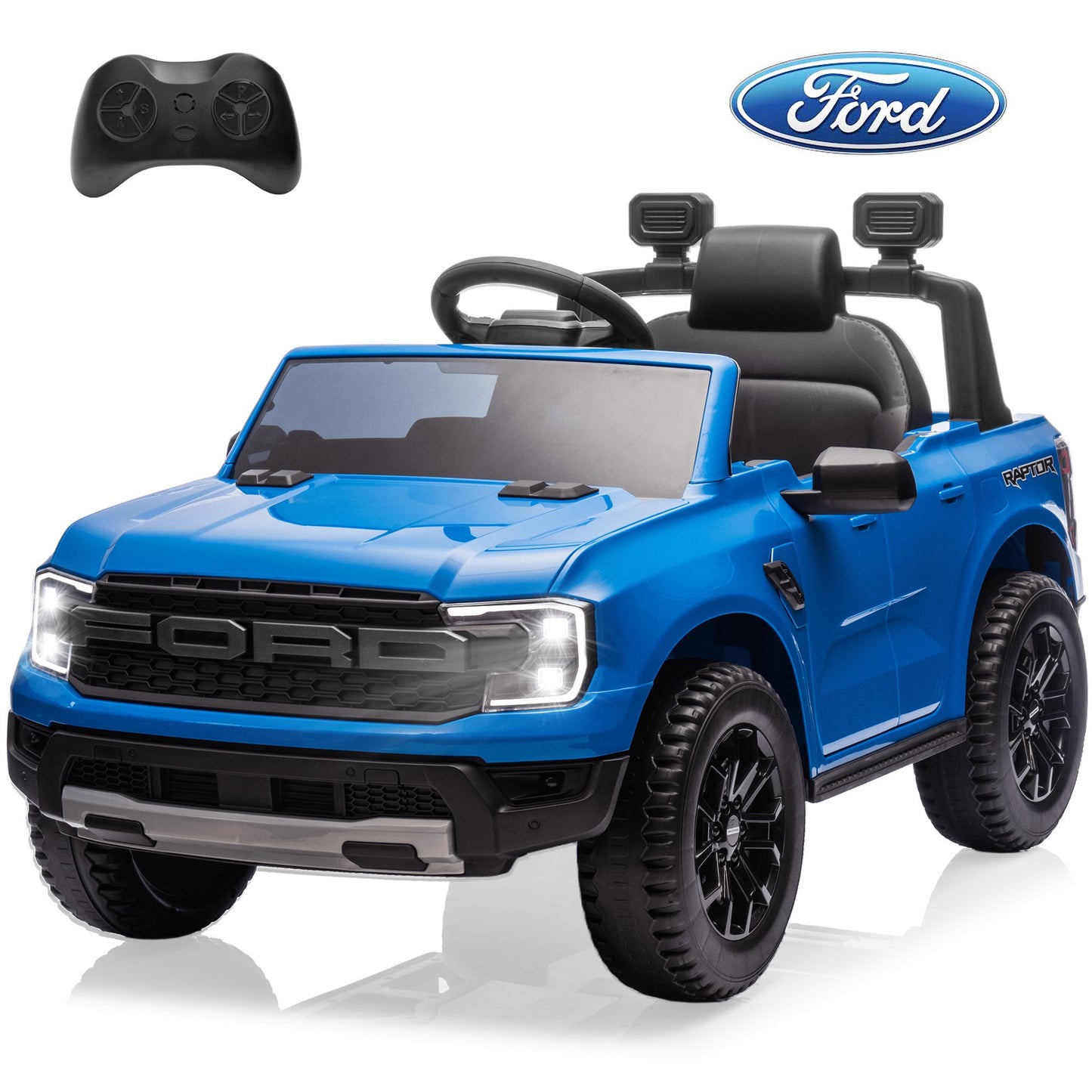 12V Powered Ride on Truck Toys for Kids, Ford Ranger Raptor Ride on Cars with Remote Control, Play, LED Lights, Safety Belt, 4 Wheels Suspension Electric Cars for 3-5 Years Boy Girl