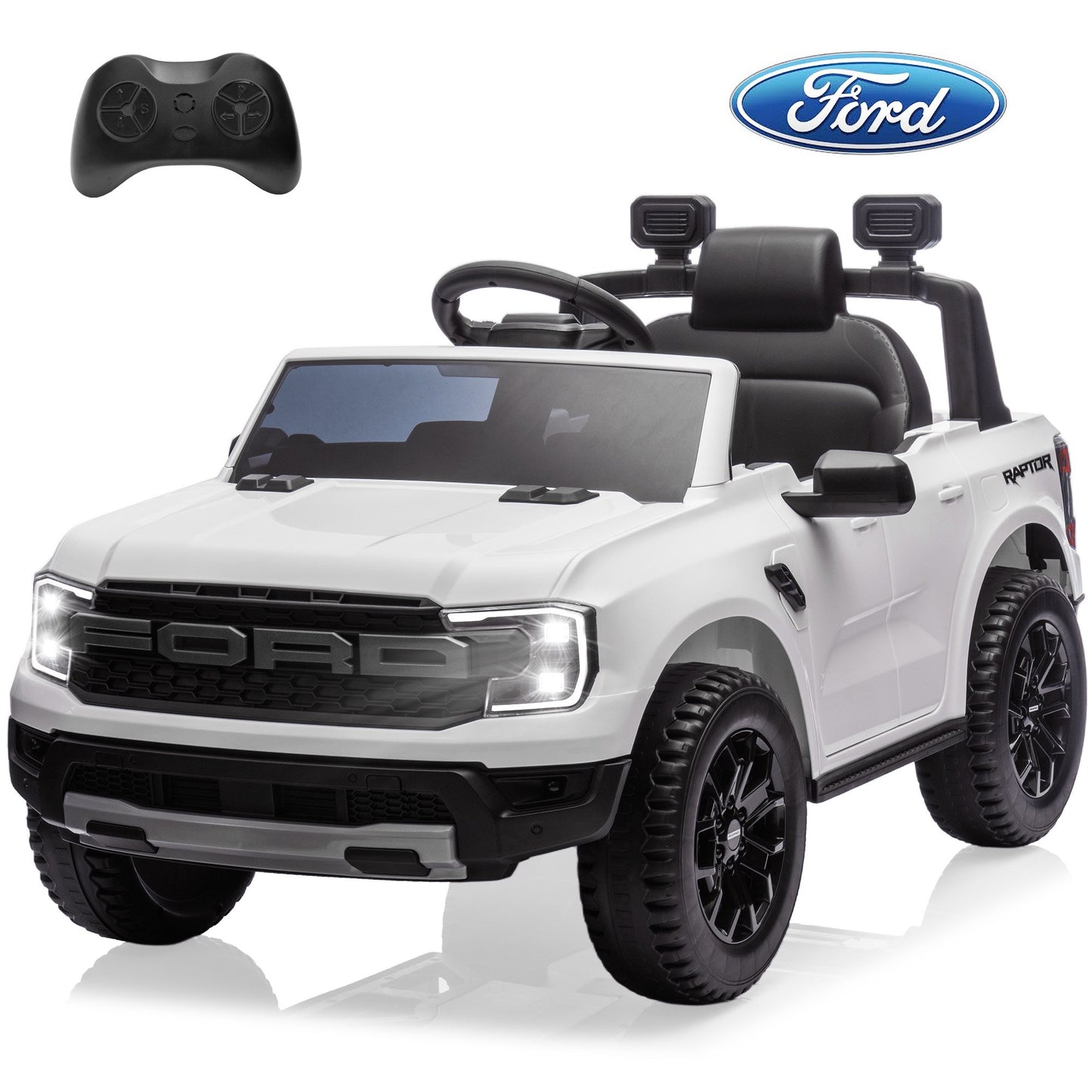 12V Powered Ride on Truck Toys for Kids, Ford Ranger Raptor Ride on Cars with Remote Control, Play, LED Lights, Safety Belt, 4 Wheels Suspension Electric Cars for 3-5 Years Boy Girl