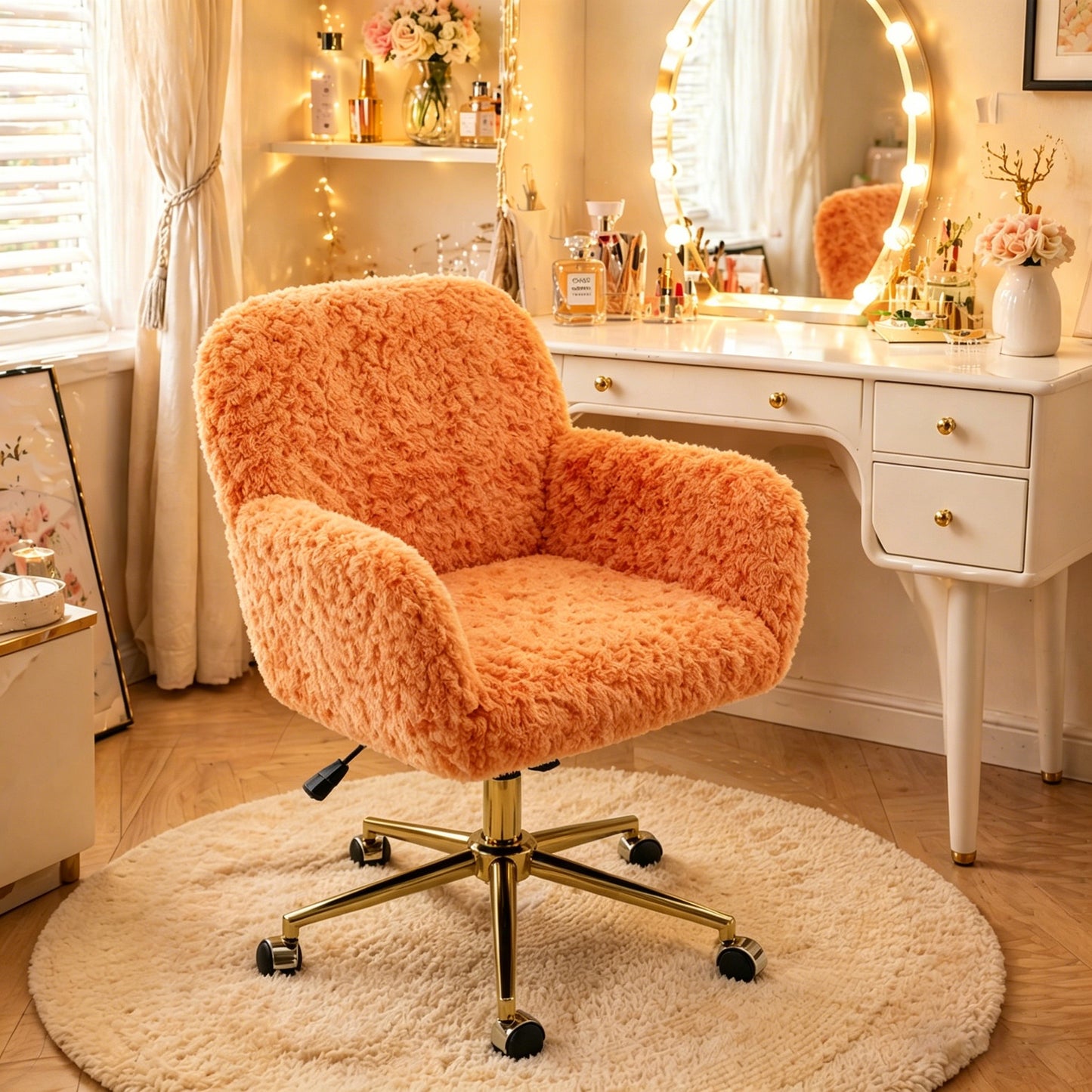 SESSLIFE Vanity Chair, Height Adjustable Velvet Computer Chair, Modern Makeup Chair, 360° Swivel Office Chair, Mid Back Chair, Living Room Chairs, Purple