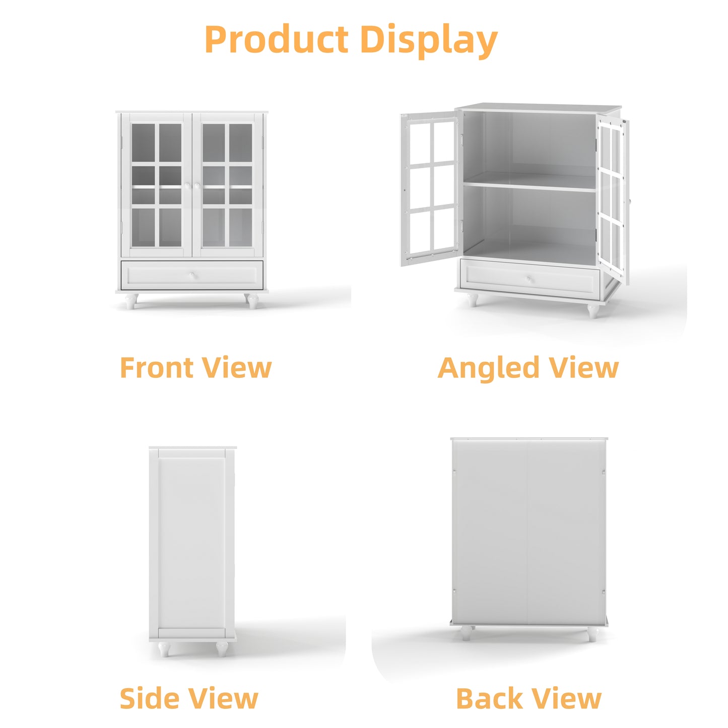 SESSLIIFE Compact Buffet Cabinet for Small Space, 31.5" White Sideboard with Glass Doors and Drawer, Storage Cabinet for Entryway, Hallway or Bedroom, White