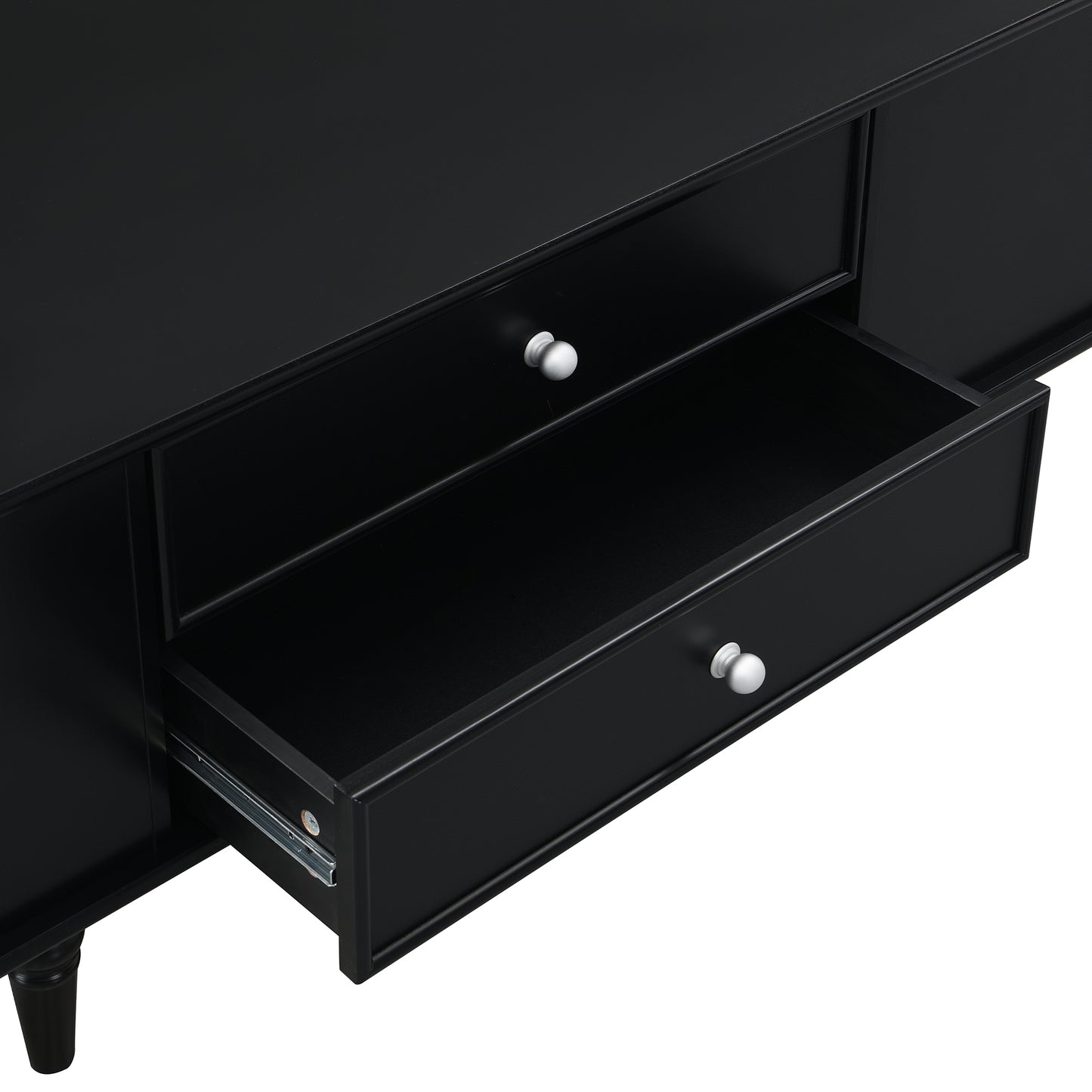 SESSLIFE Modern Coffee Table with 4 Drawers and Hidden Storage, Sturdy MDF Top with Solid Wood Legs, 47.2 Inch Large Rectangle Living Room Table in Black