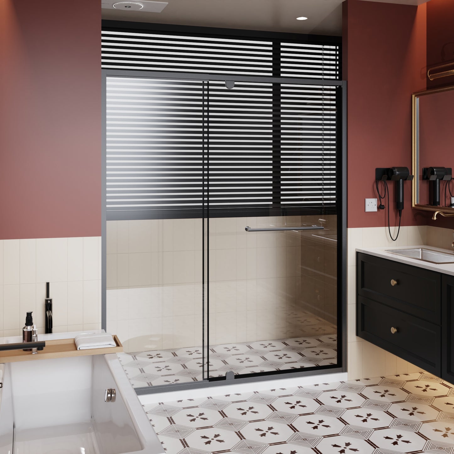 SESSLIFE 60x72" Modern Pivot Shower Door, 1/4" Thick Clear Tempered Glass with Bilateral Adjustment for Shower Use, Stainless Steel Handle and High-Strength Framework, Matt Black