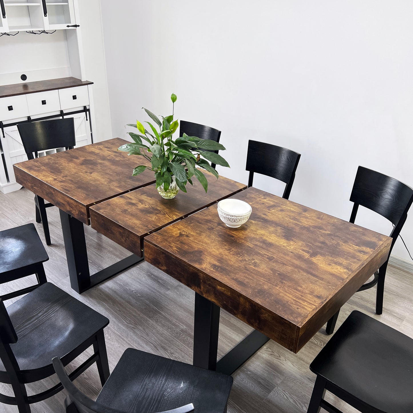 SESSLIFE Expandable Dining Table for 6 to 10 People, Modern Farmhouse Kitchen Table with Extensible Leaf, Rustic Dining Table with Strong Legs, 63 to 78.7 Inch, Deep Rustic Brown