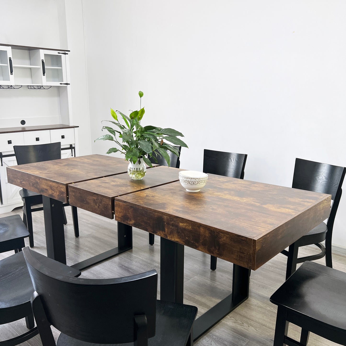 SESSLIFE Expandable Dining Table for 6 to 10 People, Modern Farmhouse Kitchen Table with Extensible Leaf, Rustic Dining Table with Strong Legs, 63 to 78.7 Inch, Deep Rustic Brown