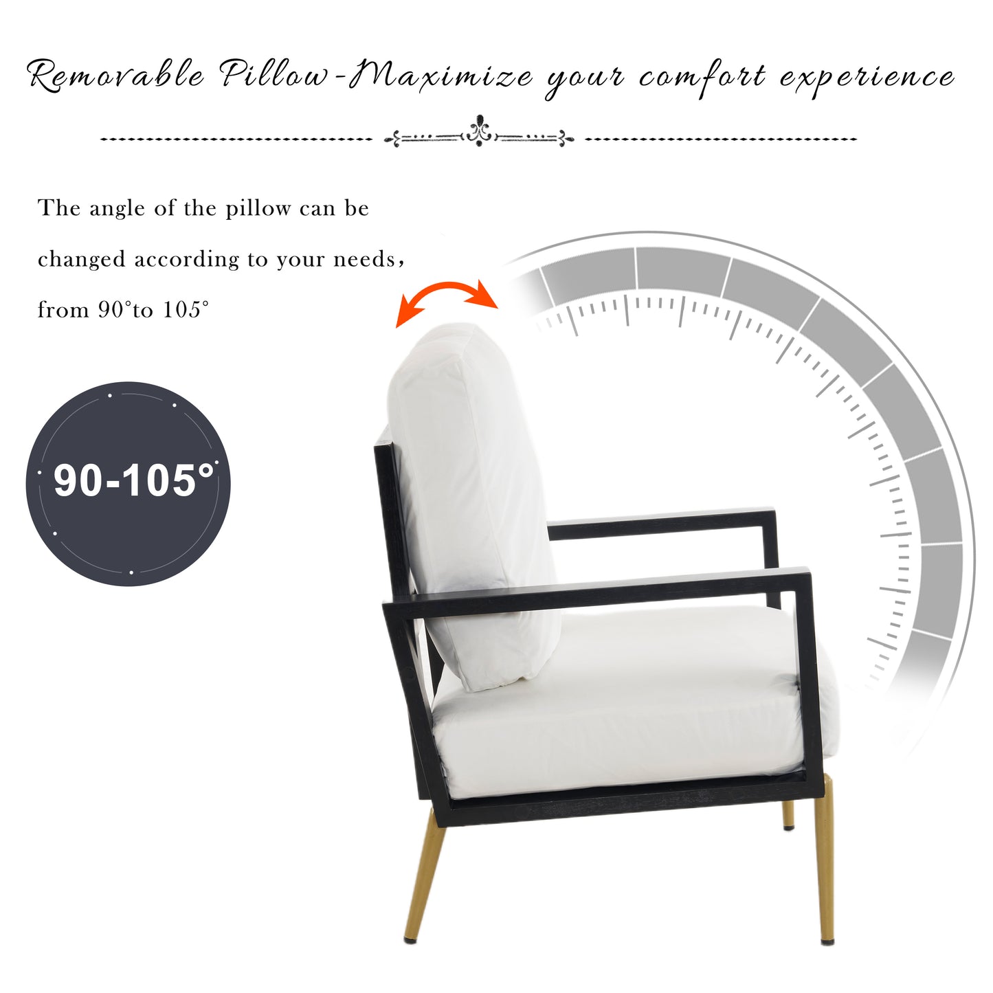 SESSLIFE Upholstered Velvet Accent Chair, Modern White Lounge Arm Chair with Solid Rubberwood Frame and Gold Metal Legs, Reading Chair for Living Room, Bedroom, Balcony
