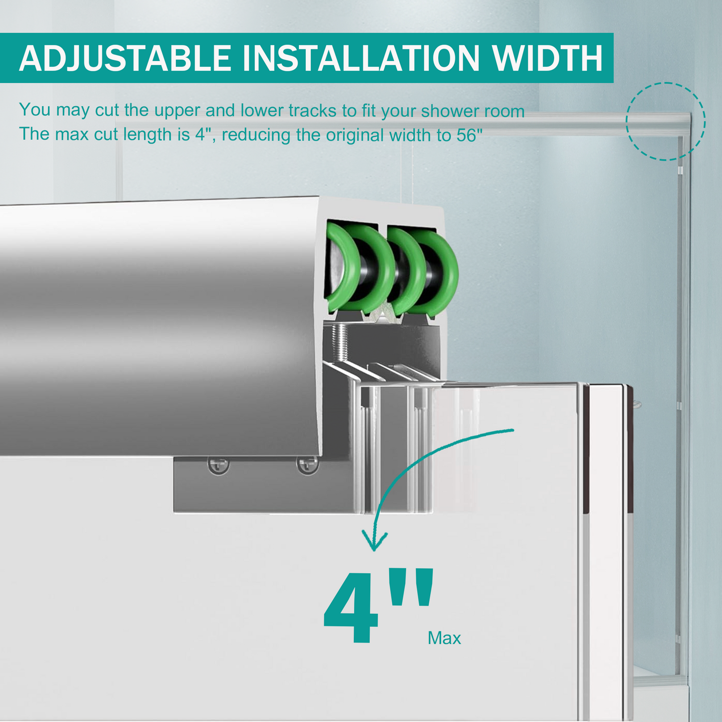 SESSLIFE Sliding Shower Door, Modern Semi-Frameless Style with Explosion-Proof Film and Anti-Leak Design, 56-60"W Adjustable Width with Certified Safety Glass, Brushed Nickel