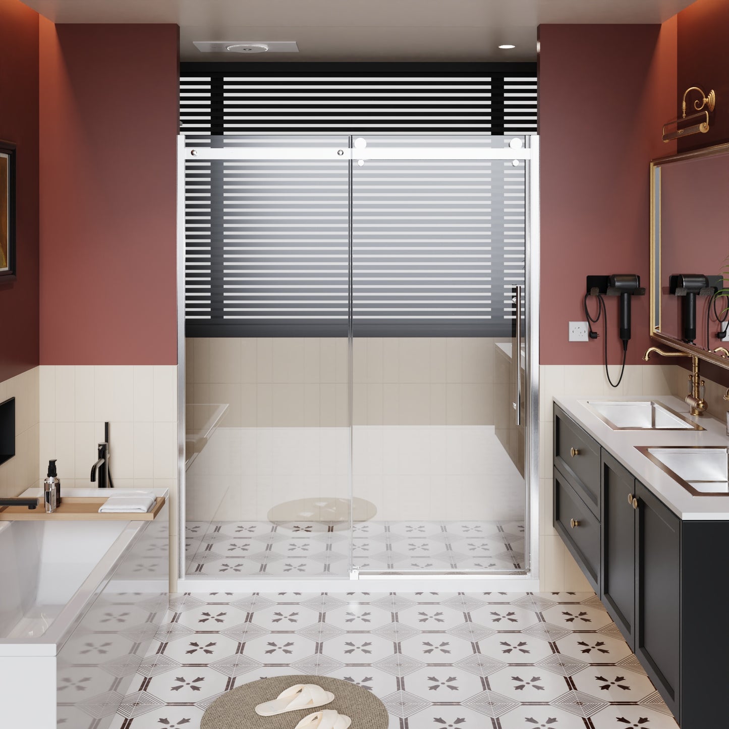 SESSLIFE 60x72 inch Frameless Sliding Shower Door, 1/4" Tempered Glass with Adjustable Aluminum Rail, Chrome Stainless Steel Handle and Zinc Alloy Rollers, Reversible Bathroom Tub Door