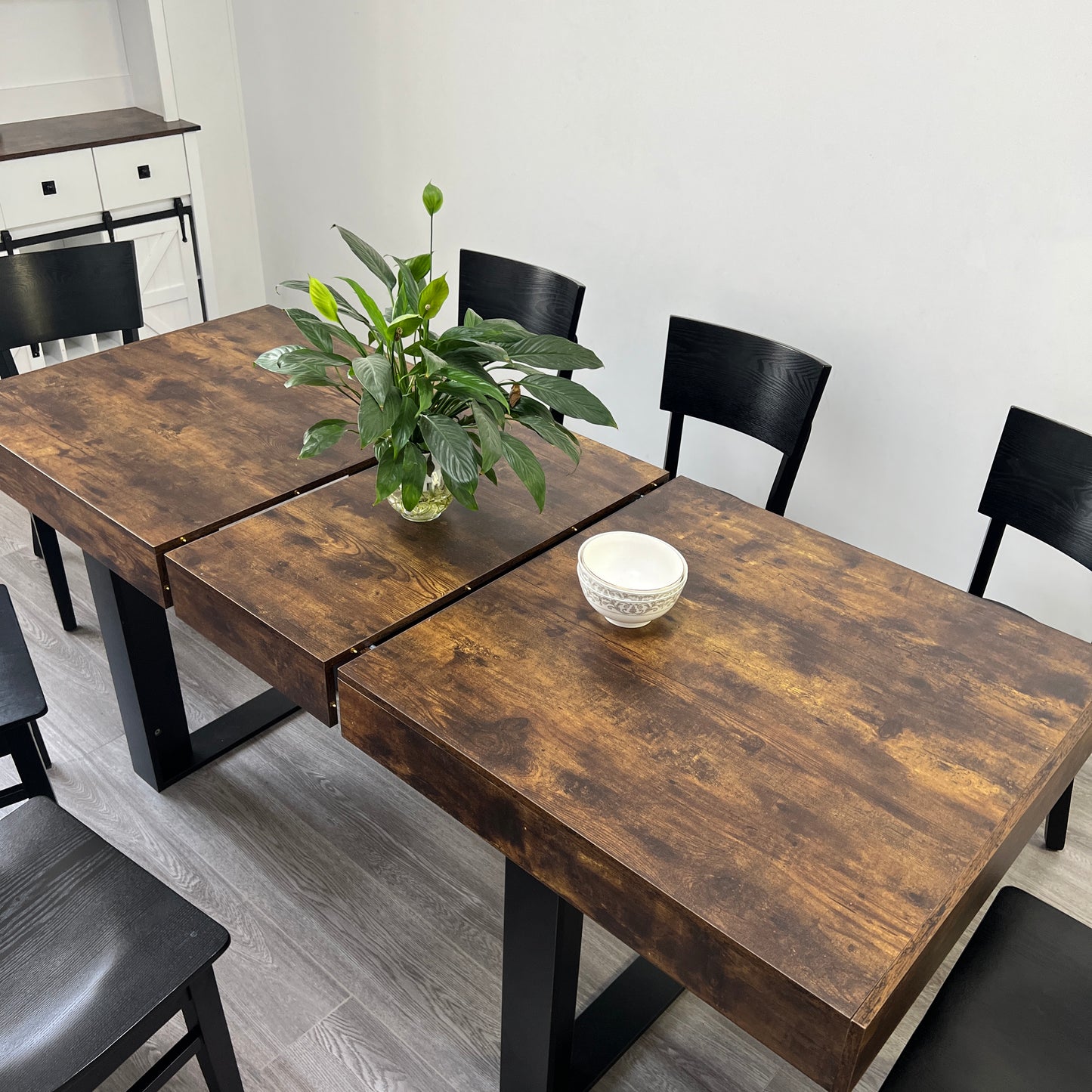 SESSLIFE Expandable Dining Table for 6 to 10 People, Modern Farmhouse Kitchen Table with Extensible Leaf, Rustic Dining Table with Strong Legs, 63 to 78.7 Inch, Deep Rustic Brown