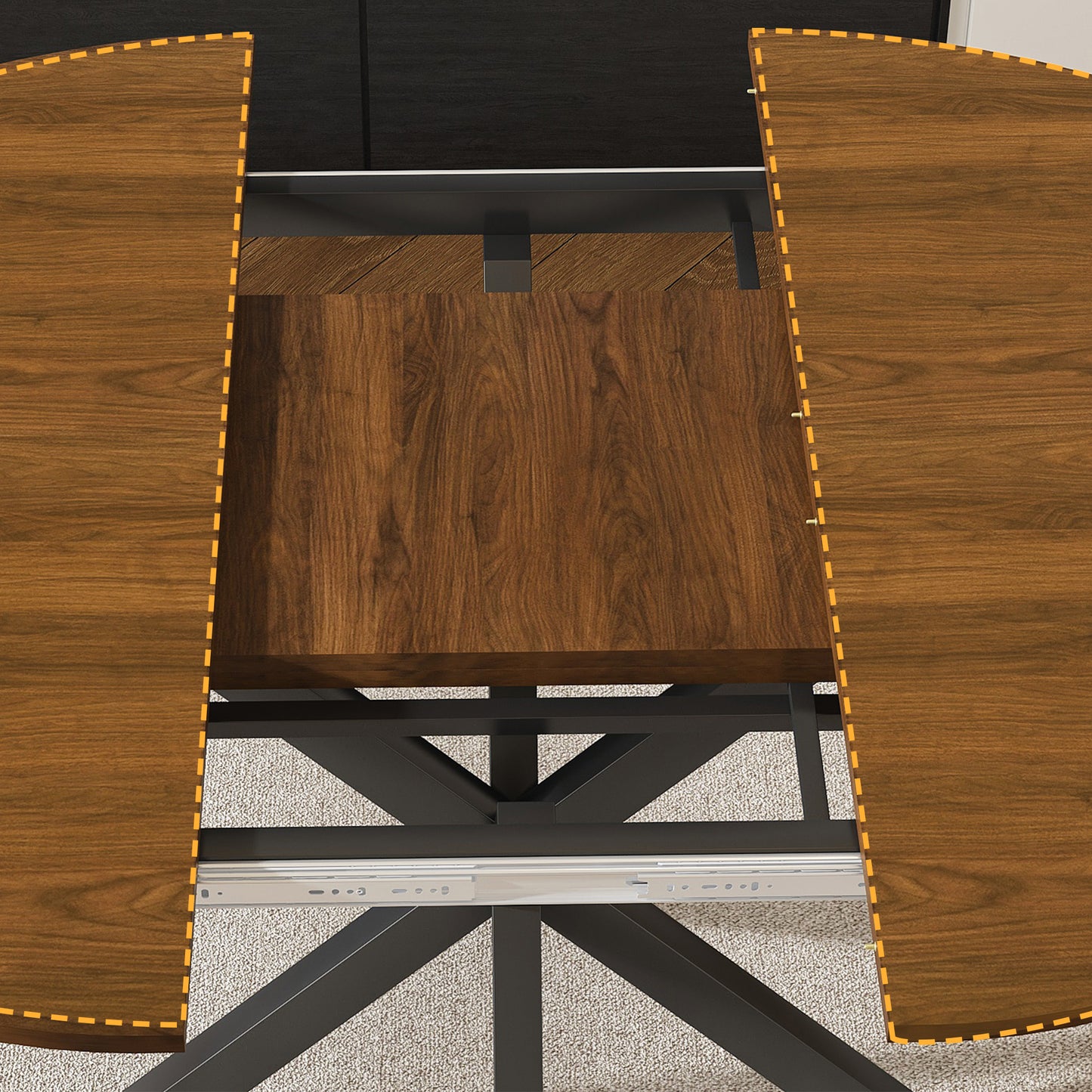 SESSLIFE 58" Extendable Round Dining Table for 6 People, Retractable Expandable Kitchen Table with Iron Base, Modern and Simple Solid Wood Veneer Dining Room Table for Small Space, Walnut