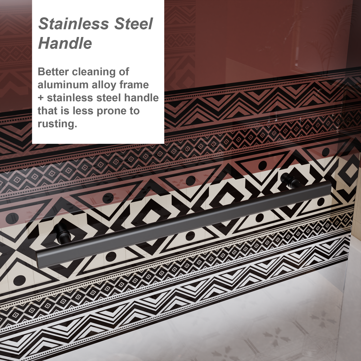 SESSLIFE 32x55" Bohemian Shower Door, Elegant Patterned Tempered Glass with Stainless Steel Handle, Pivot Hinge for Bathtub, Anti-Leak Seal Bathroom Door for Bathtub Use, Matt Black