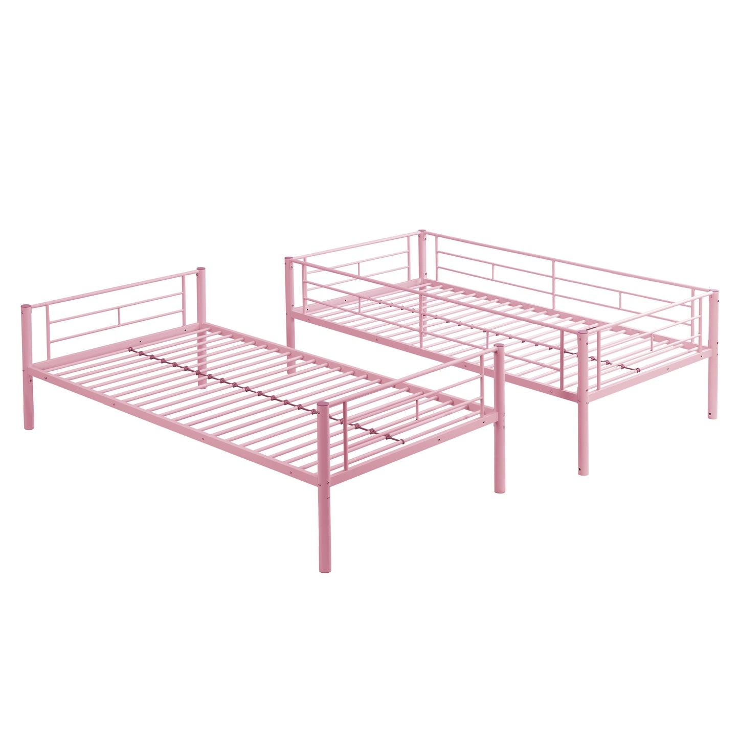 PARPOOS Metal Twin Over Twin Bunk Bed with 2 Ladders, Twin Bunk Beds fo Teens with Full Length Guardrails, Convertible Bunk Bed Can Be Divided Into 2 Twin Beds, No Box Spring Needed, Pink