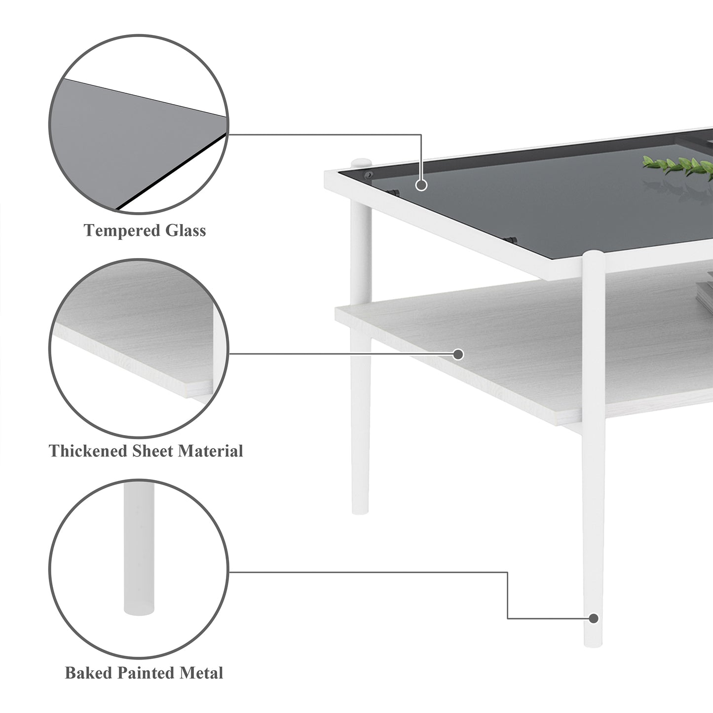 SESSLIFE Modern Rectangle Coffee Table with Glass Table Top, Easy to Clean Tempered Surface Ideal for Small Space, Stylish Yet Functional Living Room Accent, White
