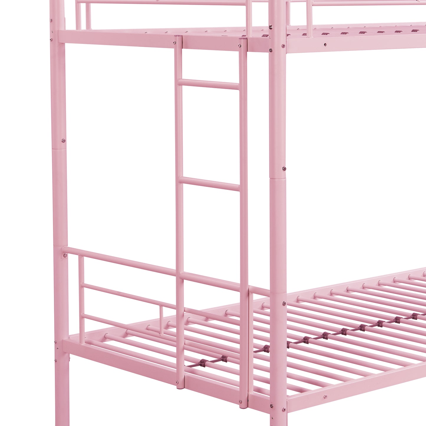 PARPOOS Metal Twin Over Twin Bunk Bed with 2 Ladders, Twin Bunk Beds fo Teens with Full Length Guardrails, Convertible Bunk Bed Can Be Divided Into 2 Twin Beds, No Box Spring Needed, Pink