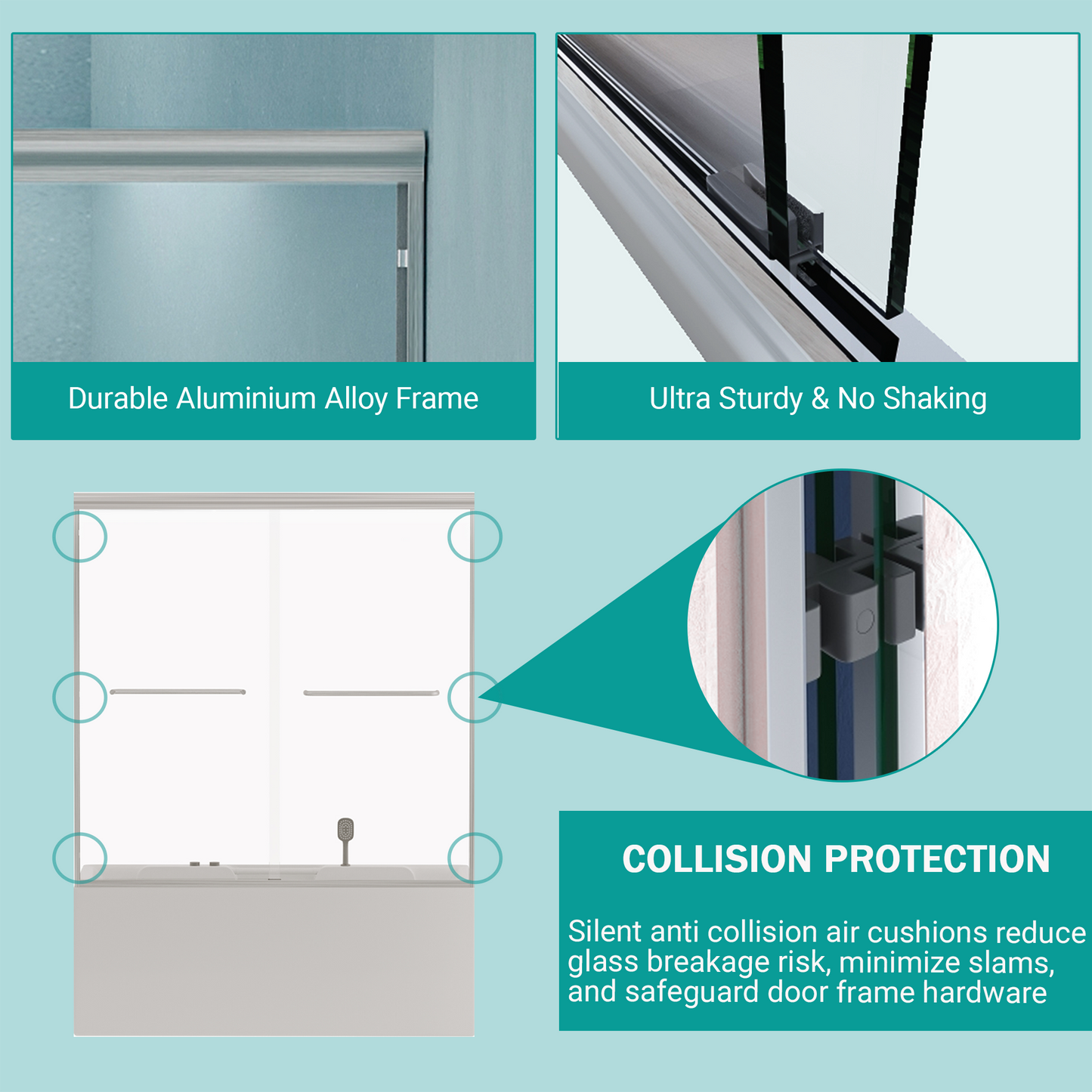SESSLIFE Sliding Shower Door, Modern Semi-Frameless Style with Explosion-Proof Film and Anti-Leak Design, 56-60"W Adjustable Width with Certified Safety Glass, Brushed Nickel