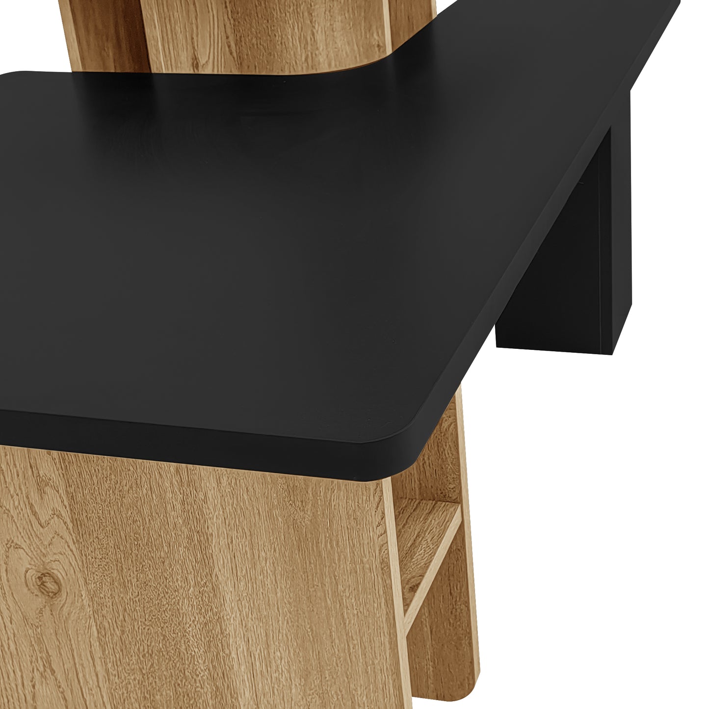Coffee Table Set of 2 Nesting Tables Farmhouse White, Wood Finish Living Room Tables with Rounded Corners, Space-Saving Small Coffee Tables for Modern Homes, Black