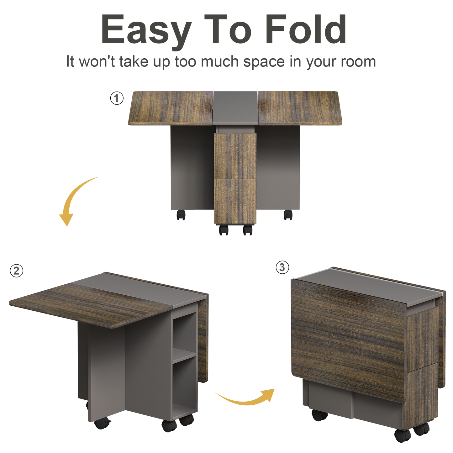 SESSLIFE Folding Extendable Dining Table Set with 4 Chairs, 55'' Drop Leaf Kitchen Dining Set with Storage and Lockable Wheels for Small Space Saving, Brown