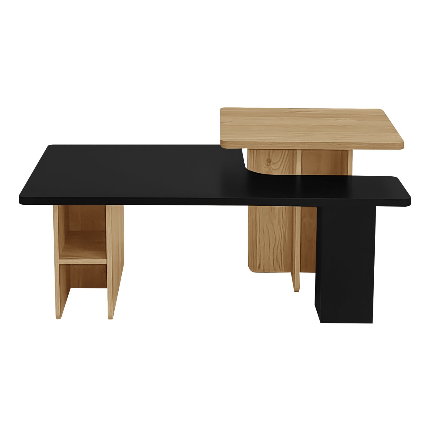 Coffee Table Set of 2 Nesting Tables Farmhouse White, Wood Finish Living Room Tables with Rounded Corners, Space-Saving Small Coffee Tables for Modern Homes, Black