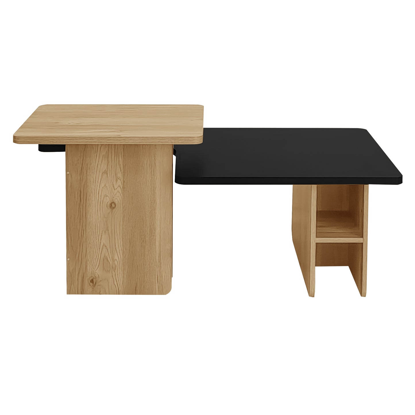 Coffee Table Set of 2 Nesting Tables Farmhouse White, Wood Finish Living Room Tables with Rounded Corners, Space-Saving Small Coffee Tables for Modern Homes, Black