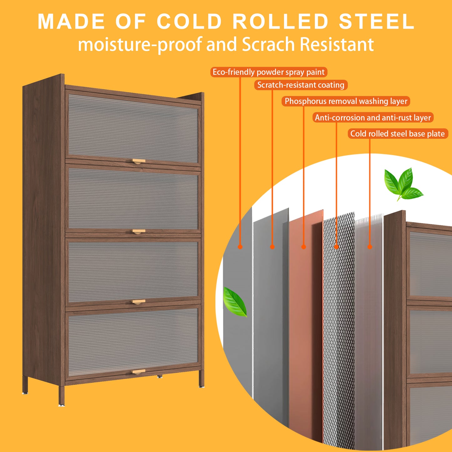 SESSLIFE Metal Storage Cabinet with Doors and Shelves, 57" Steel Utility Cabinet for Kitchen, Bathroom Storage Cabinet for Small Spaces, Narrow Freestanding Cabinet, Walnut