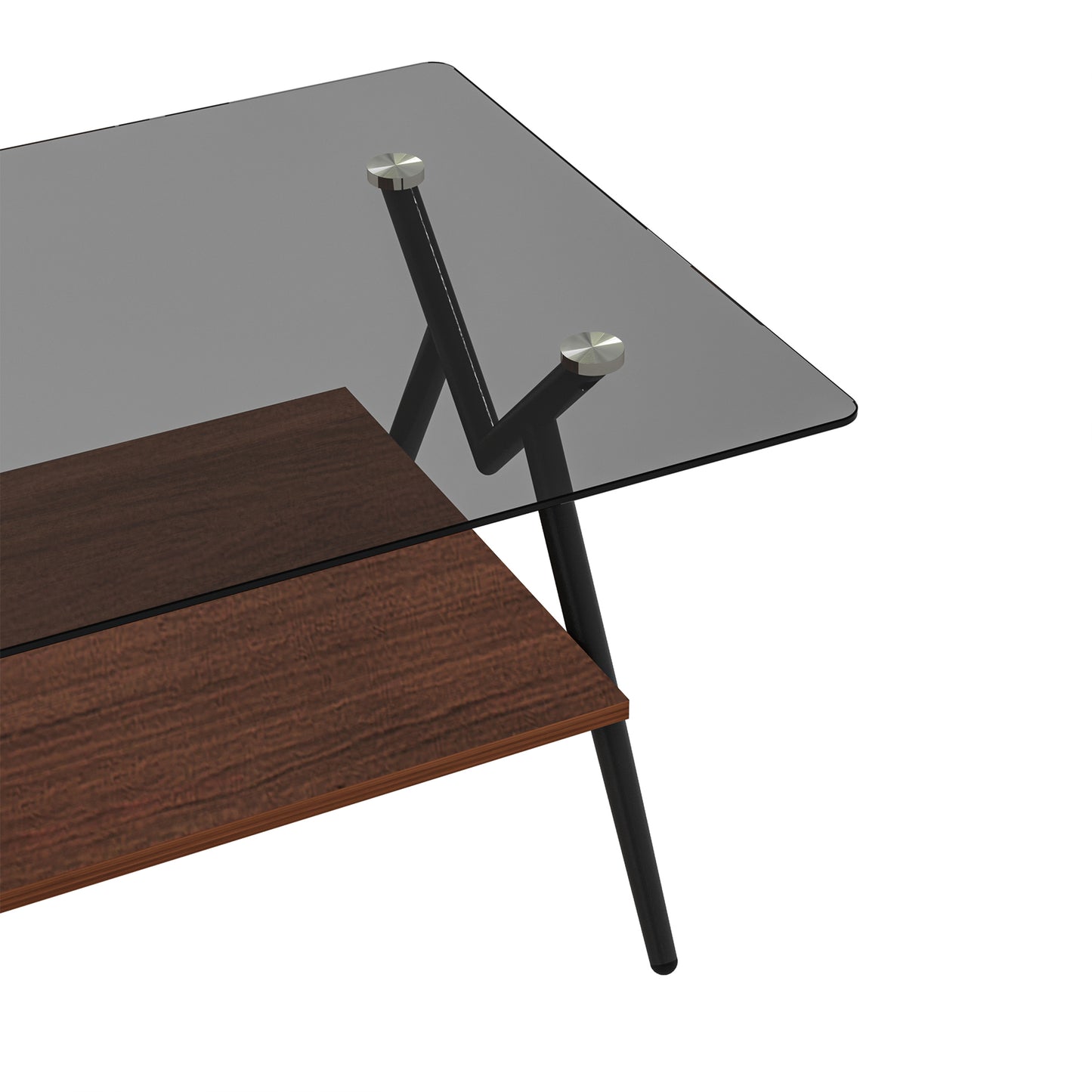 SESSLIFE Modern Coffee Table for Living Room with Tempered Glass Top, Rectangle Side Table with Brown Storage Shelf, Sturdy Metal Legs, Gray Glass Design, Easy Assembly, 38.6"