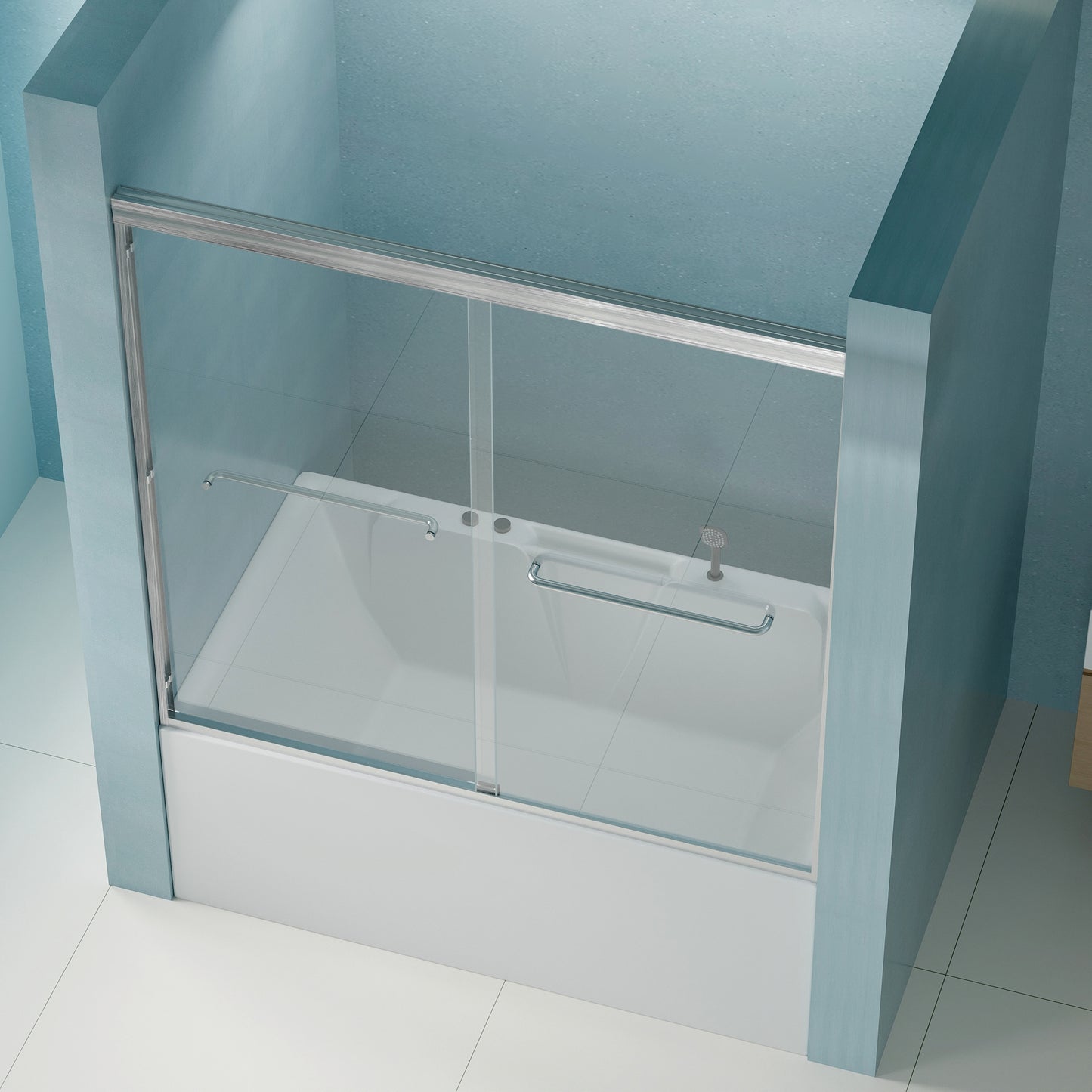 SESSLIFE Sliding Shower Door, Modern Semi-Frameless Style with Explosion-Proof Film and Anti-Leak Design, 56-60"W Adjustable Width with Certified Safety Glass, Brushed Nickel