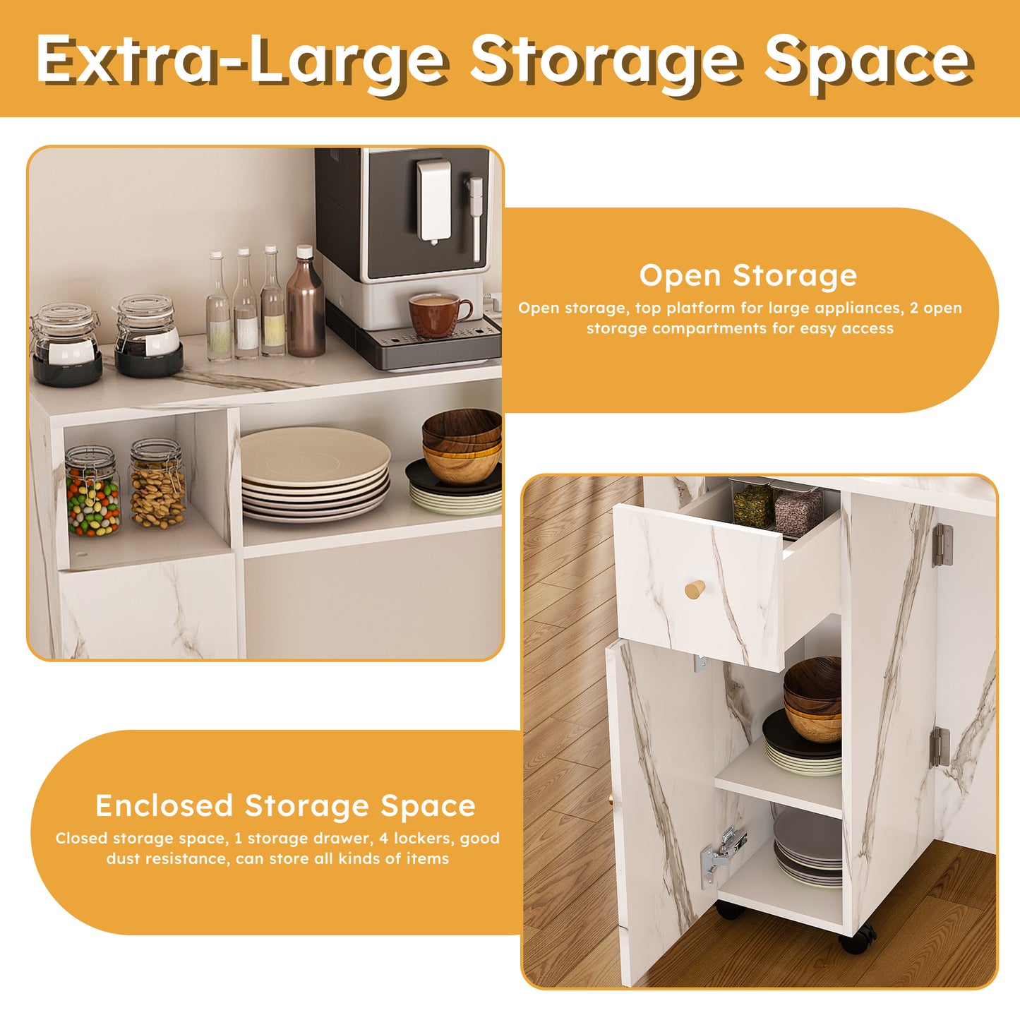 SESSLIFE Multifunctional Folding Dining Table for 4-6 People, Extendable Drop Leaf with Storage Shelf and Wheel for Kitchen and Apartment, Small Spaces, White