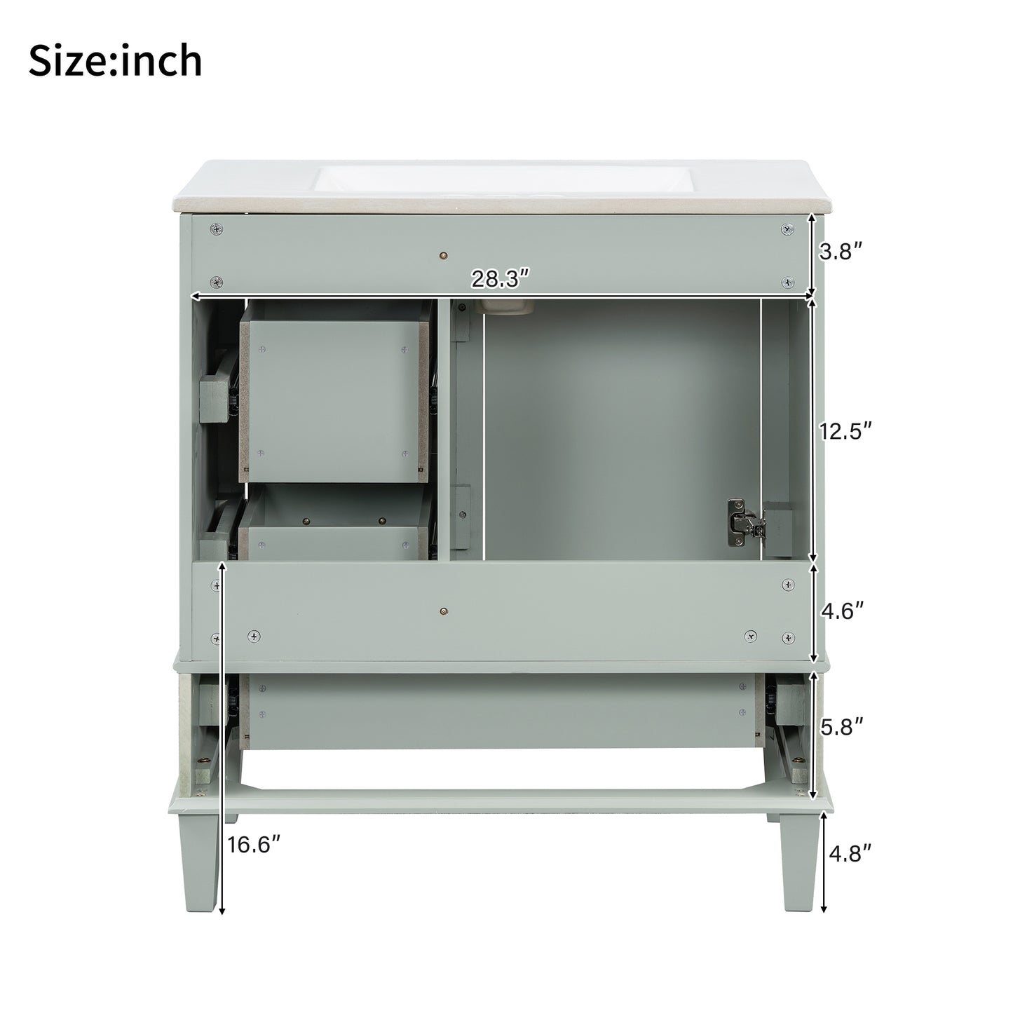 SESSLIFE 30" Bathroom Vanity with Sink, Modern Freestanding Bathroom Cabinet with Ceramic Sink, Soft Close Door and 3 Drawers, Solid Wood Frame, Sage Green