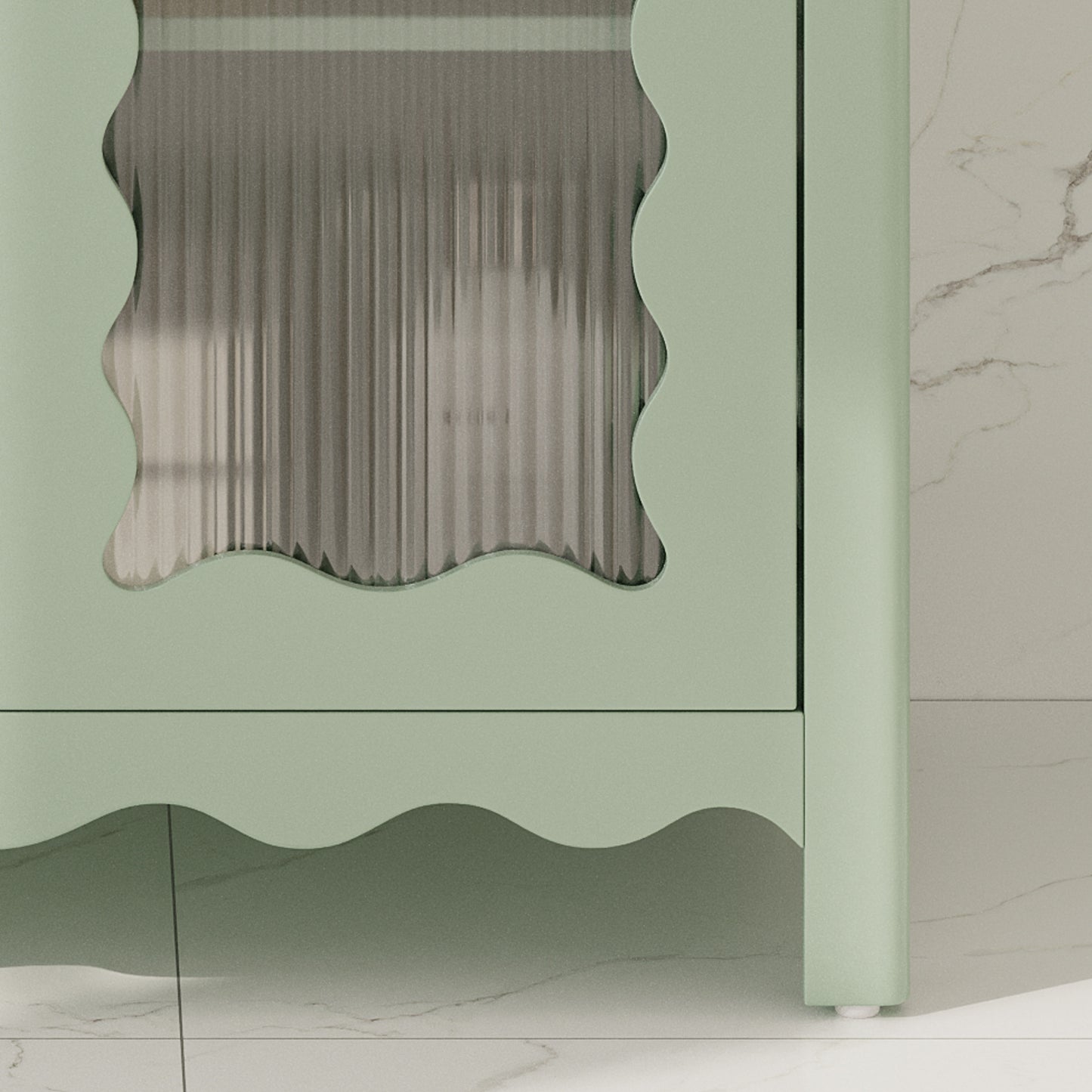 SESSLIFE 30 Inch Bathroom Vanity with Sink, Green Bathroom Cabinet with Vertical Striped Tempered Glass Doors, Soft Close Doors, Rubber Wood Legs, Single Sink Vanity