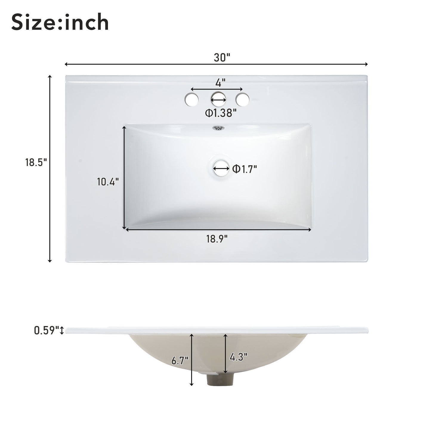 SESSLIFE 30" Bathroom Vanity with Sink, Modern Freestanding Bathroom Cabinet with Ceramic Sink, Soft Close Door and 3 Drawers, Solid Wood Frame, Sage Green