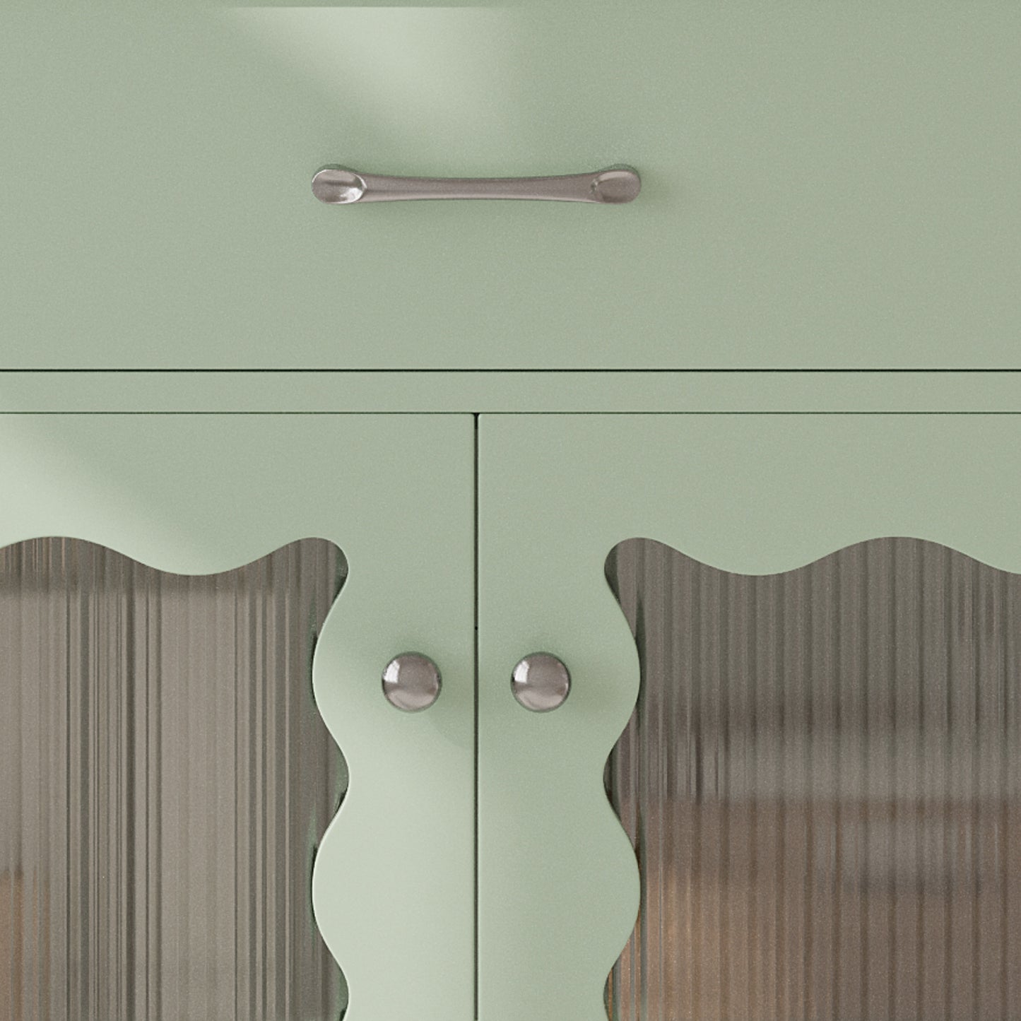 SESSLIFE 30 Inch Bathroom Vanity with Sink, Green Bathroom Cabinet with Vertical Striped Tempered Glass Doors, Soft Close Doors, Rubber Wood Legs, Single Sink Vanity