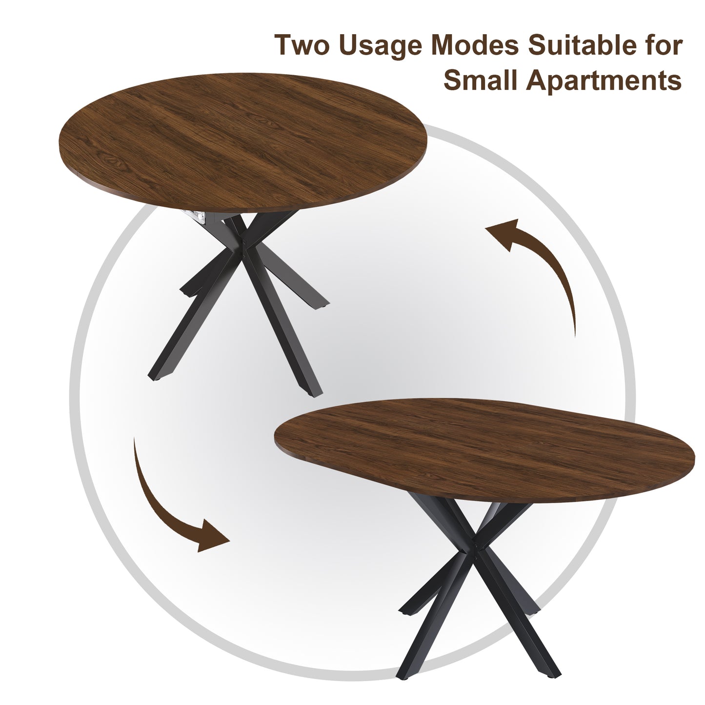 SESSLIFE 58" Extendable Round Dining Table for 6 People, Retractable Expandable Kitchen Table with Iron Base, Modern and Simple Solid Wood Veneer Dining Room Table for Small Space, Walnut