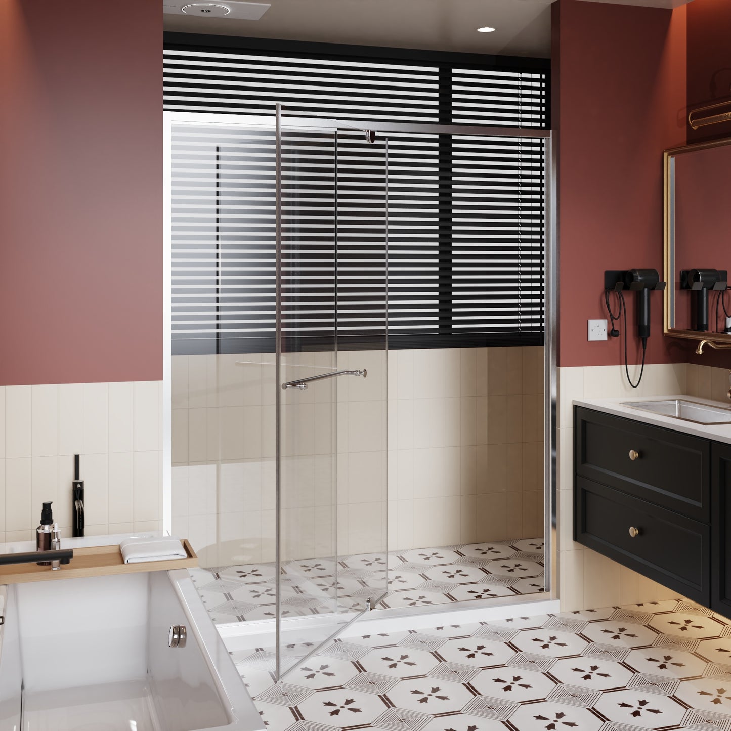 SESSLIFE 60x72" Modern Pivot Shower Door, 1/4" Thick Clear Tempered Glass with Bilateral Adjustment for Shower Use, Stainless Steel Handle and High-Strength Framework, Matt Black