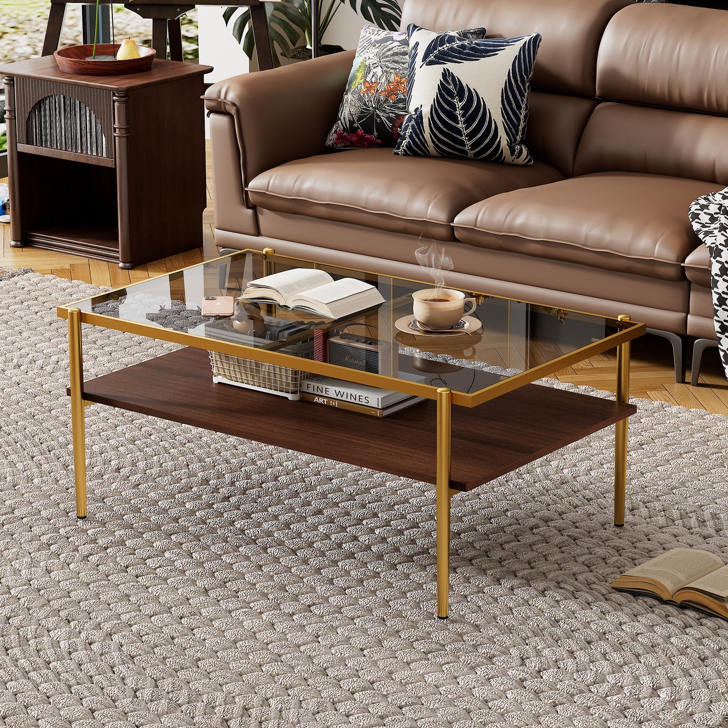 SESSLIFE Modern Rectangle Coffee Table with Glass Table Top, Easy to Clean Tempered Surface Ideal for Small Space, Stylish Yet Functional Living Room Accent, White