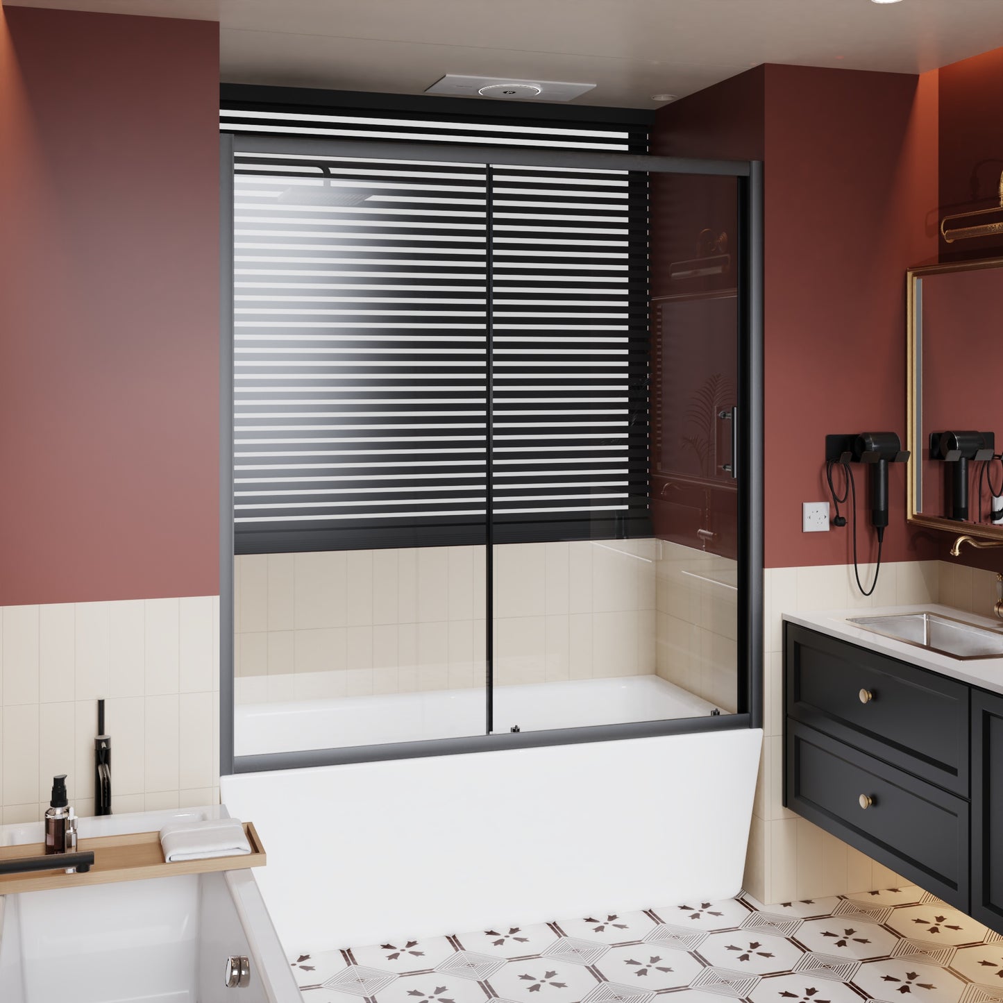SESSLIFE 48x72 Inch Sliding Shower Door, 1/5 inch Thick Clear Tempered Glass Shower Door with Stainless Steel Handle, Adjustable Width Anti-Leak Bathroom Door for Bathroom, Matte Black
